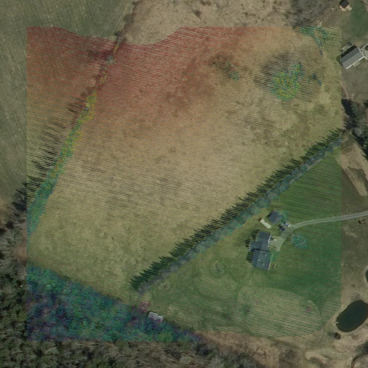 This image shows a LiDAR point cloud in Orange County created using GIS data in Equator.