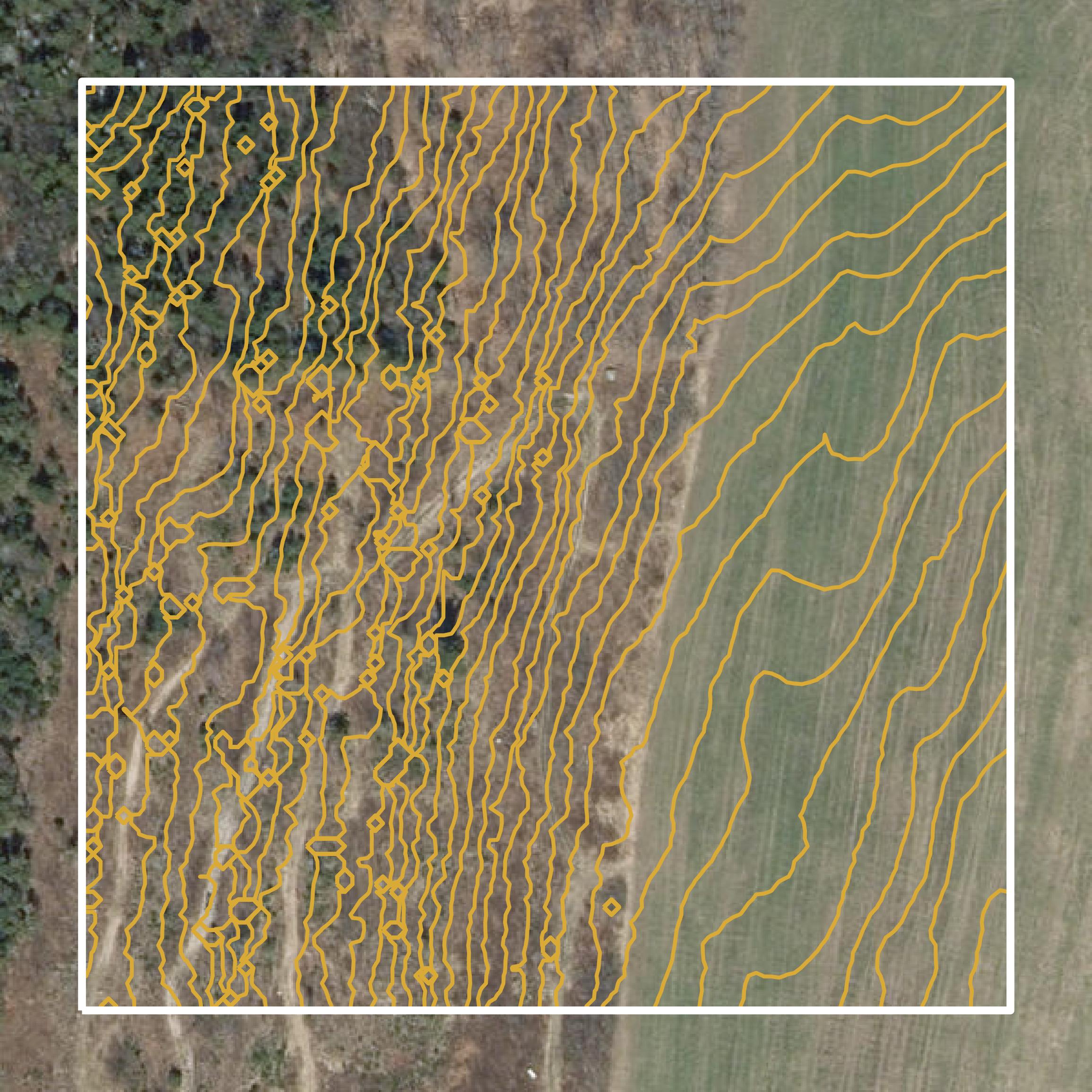 This image shows a contour map in Orleans County created using GIS data in Equator.