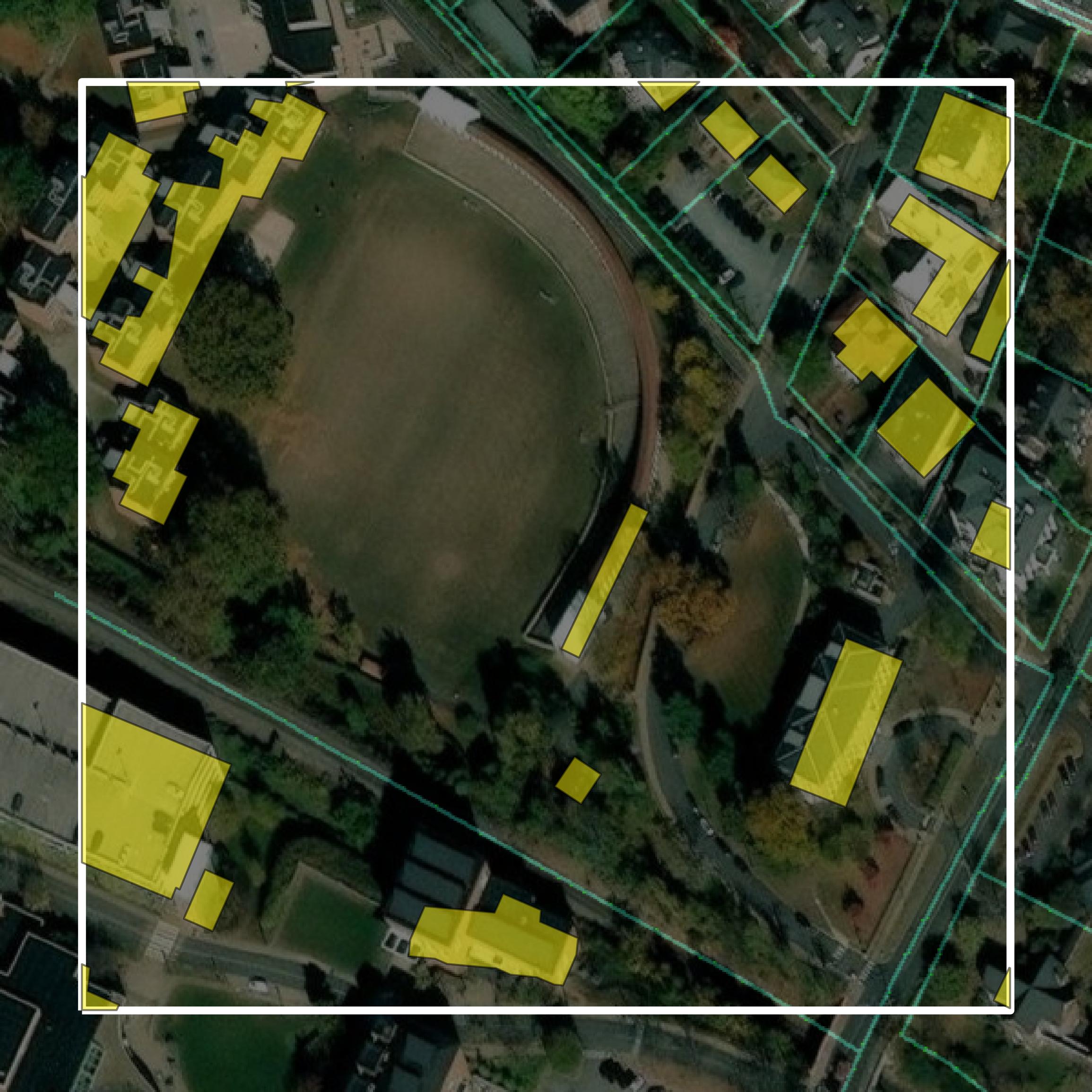 This image shows parcel and building data in Albemarle County created using GIS data in Equator.