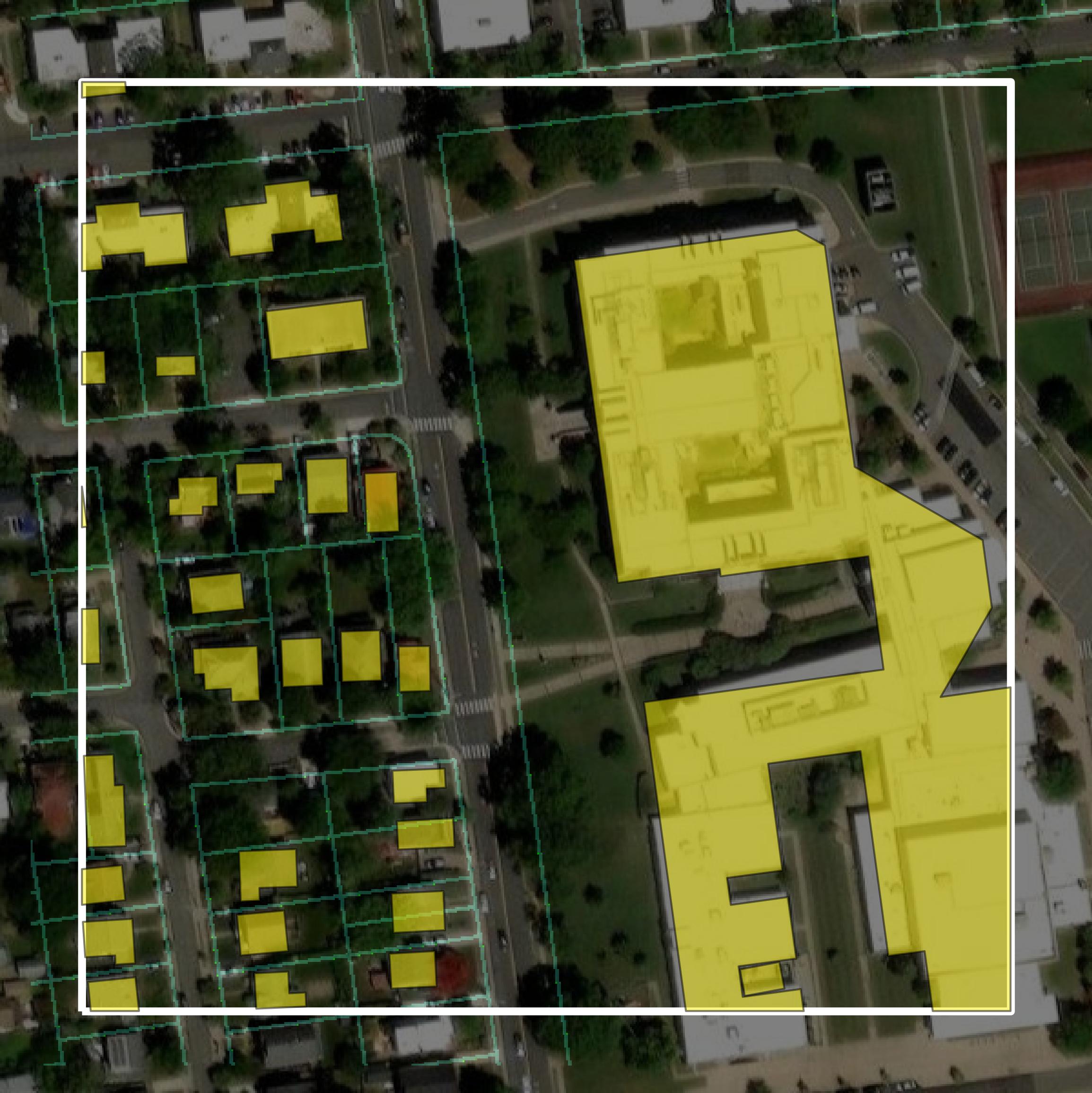 This image shows parcel and building data in Alexandria city created using GIS data in Equator.