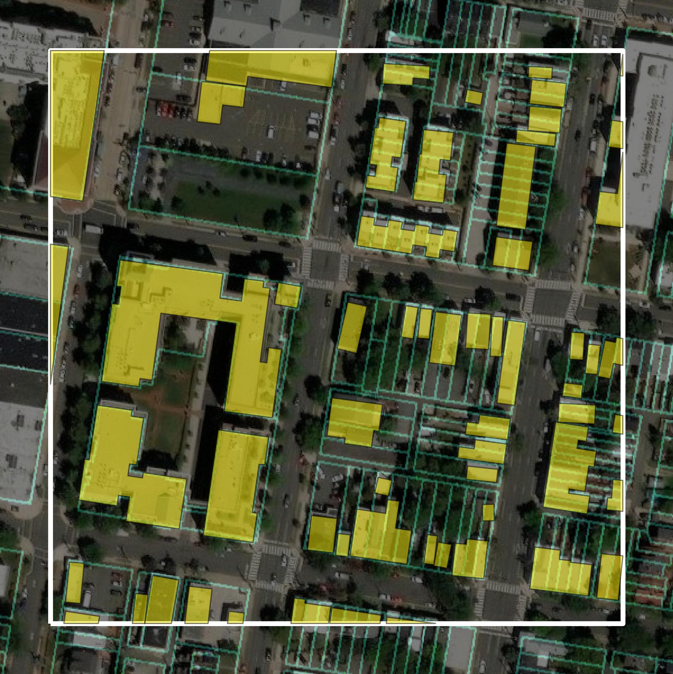 This image shows parcel and building data in Alexandria city created using GIS data in Equator.