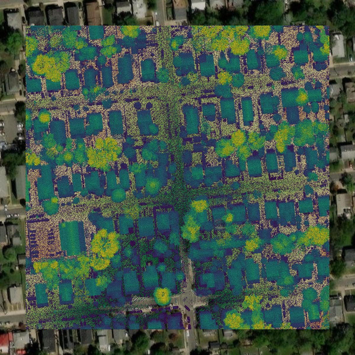 This image shows a LiDAR point cloud in Alexandria city created using GIS data in Equator.