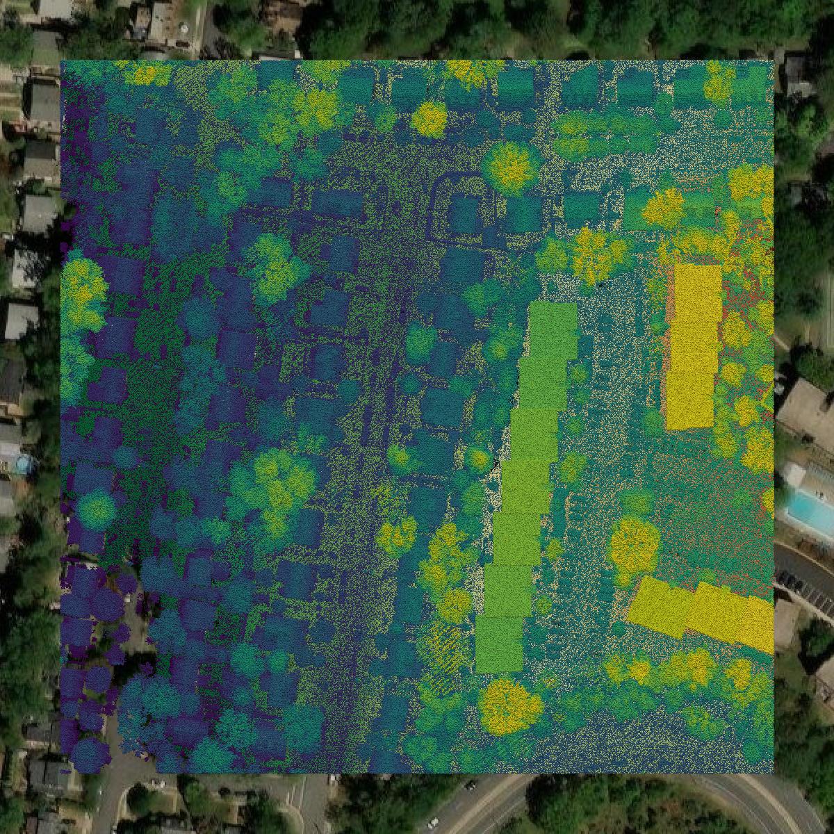 This image shows a LiDAR point cloud in Alexandria city created using GIS data in Equator.