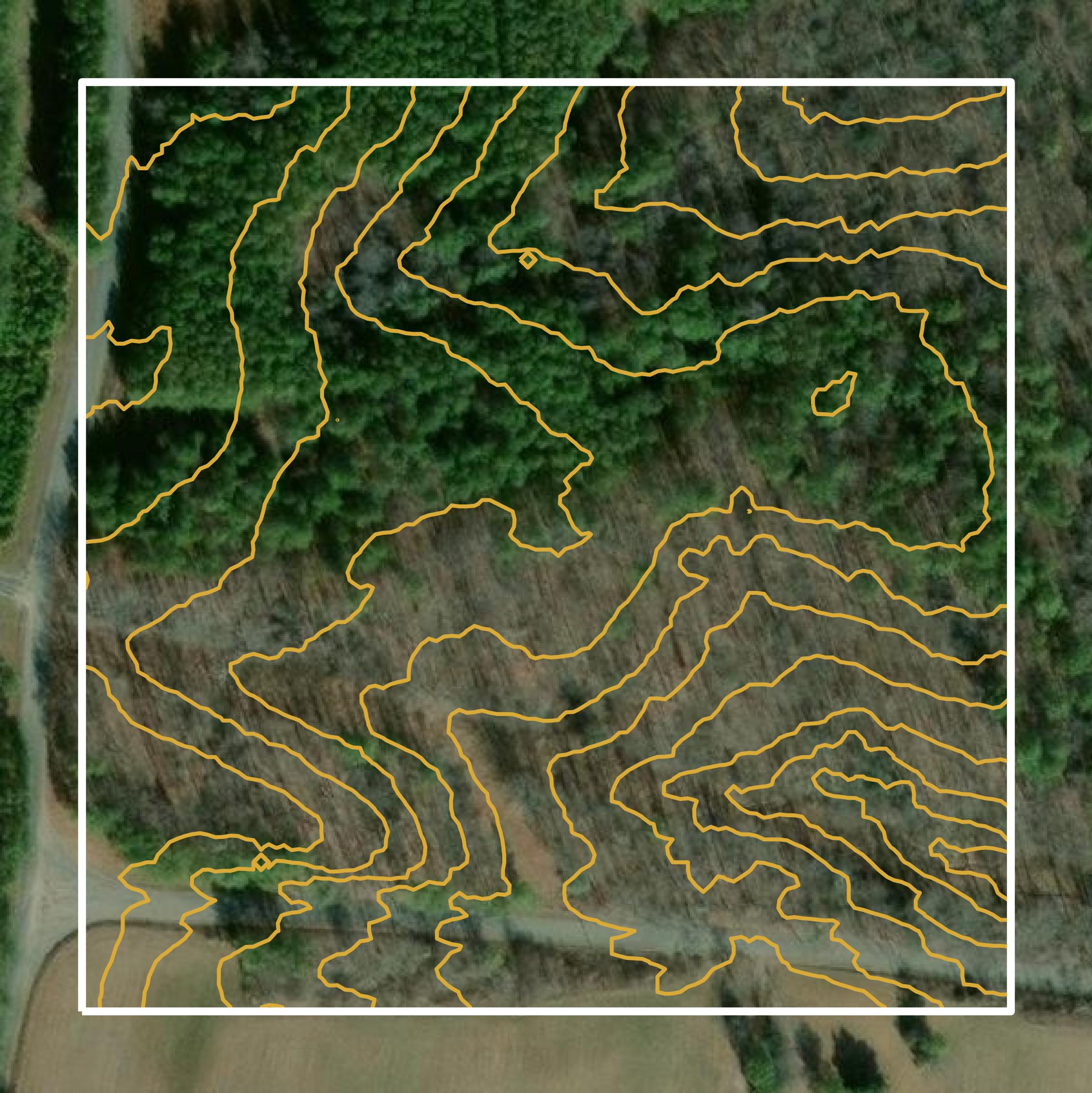 This image shows a contour map in Amelia County created using GIS data in Equator.