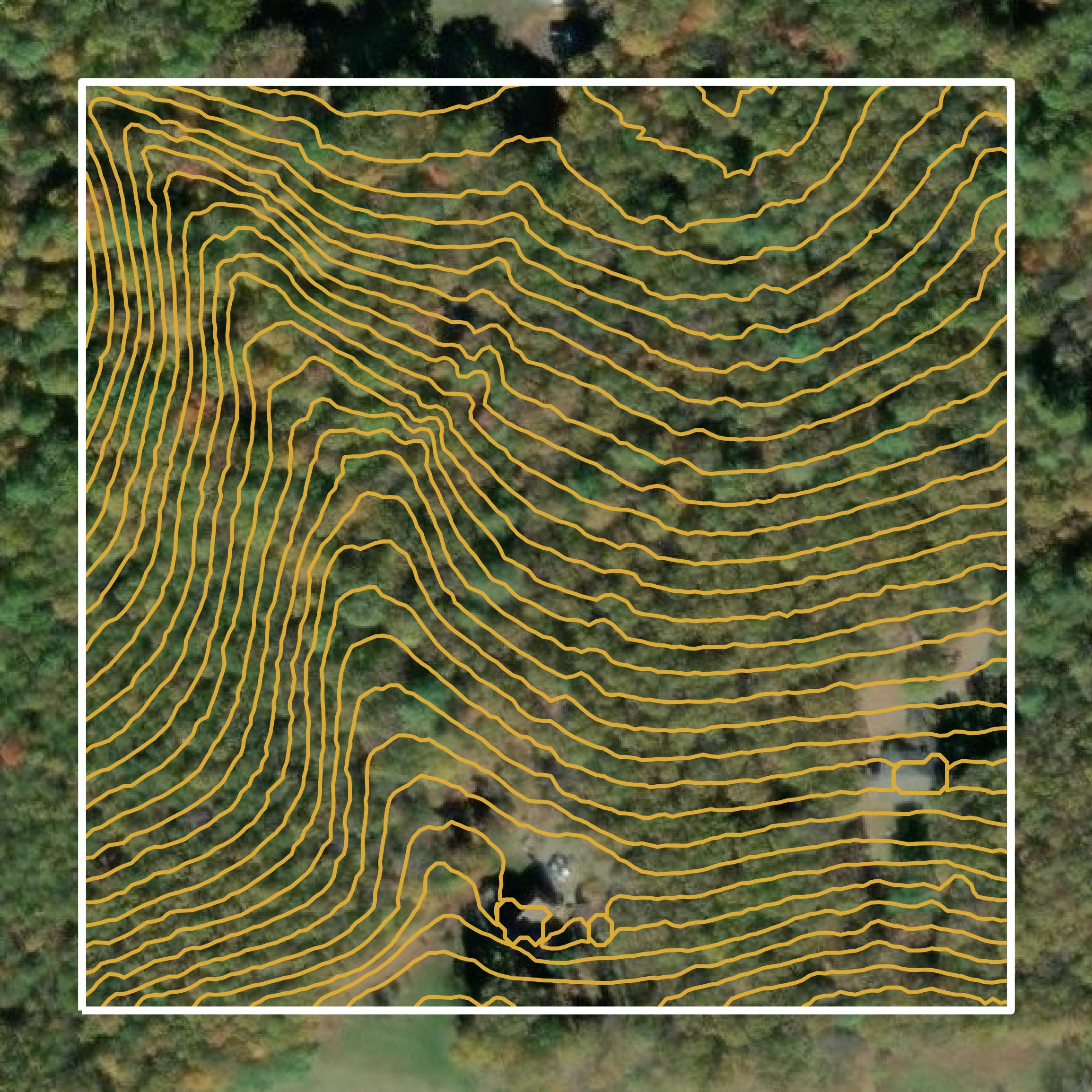 This image shows a contour map in Amherst County created using GIS data in Equator.