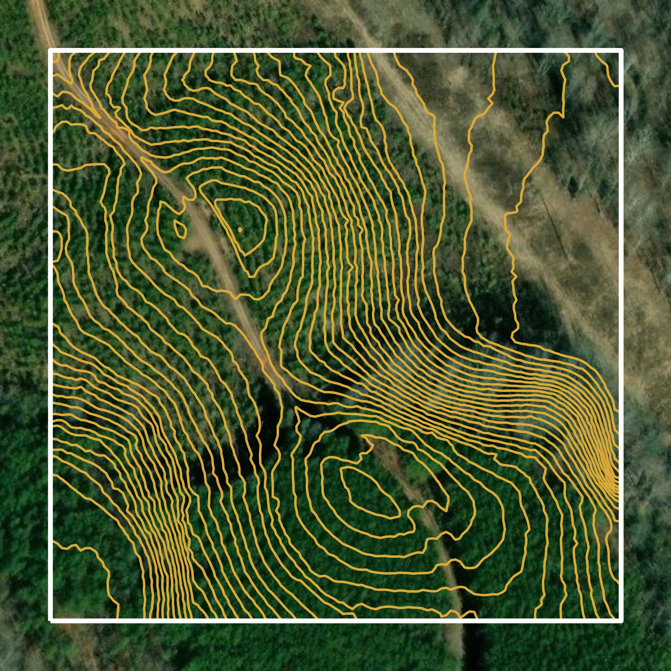This image shows a contour map in Appomattox County created using GIS data in Equator.
