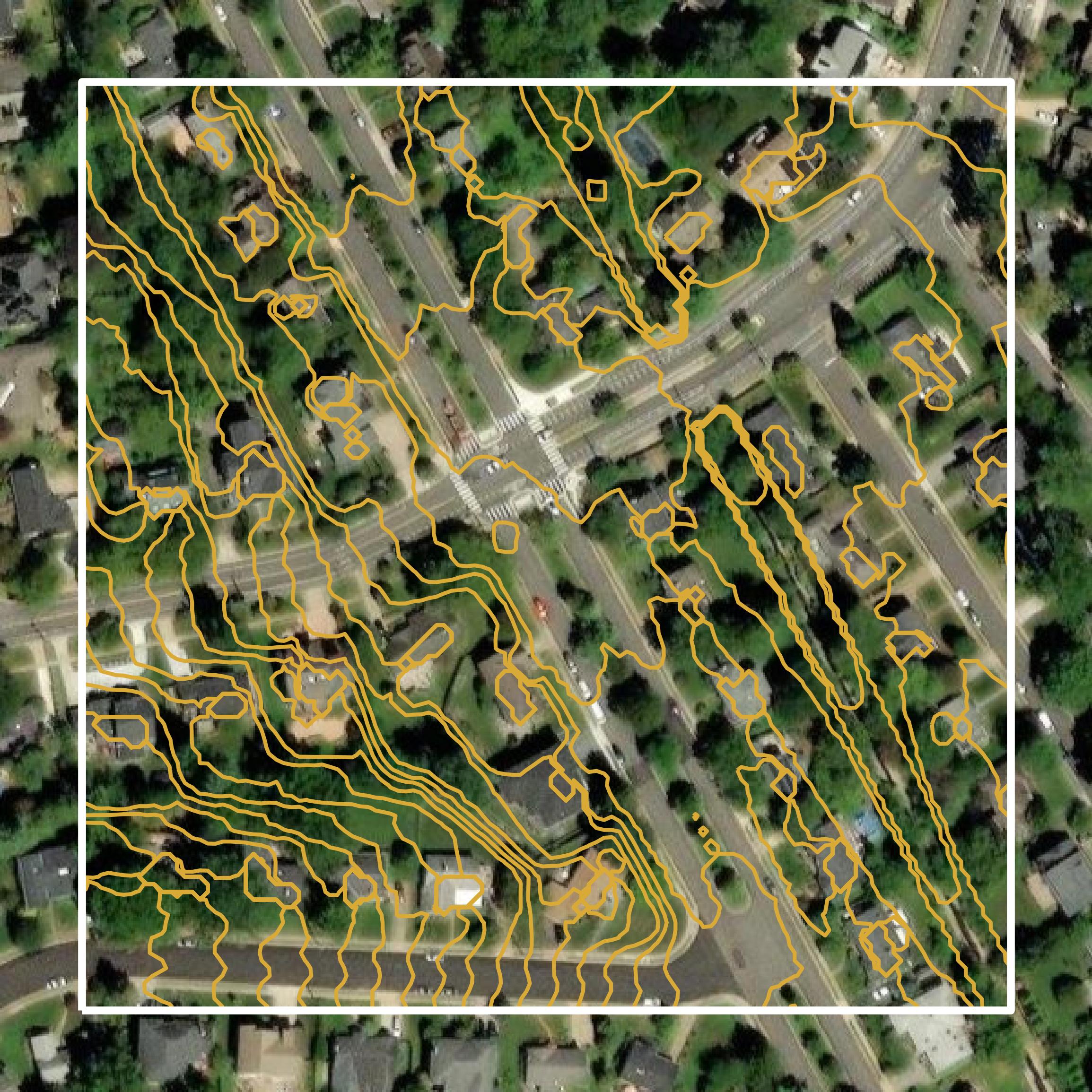 This image shows a contour map in Arlington County created using GIS data in Equator.