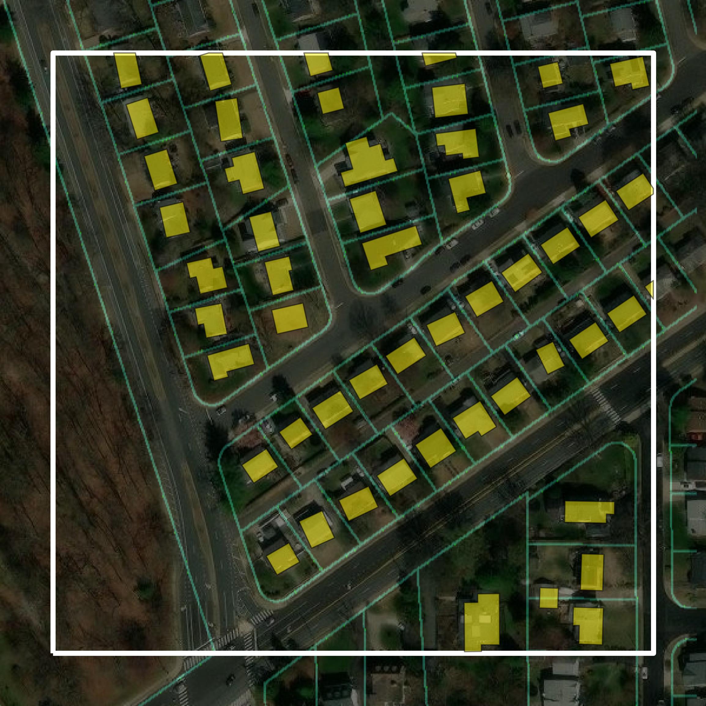 This image shows parcel and building data in Arlington County created using GIS data in Equator.