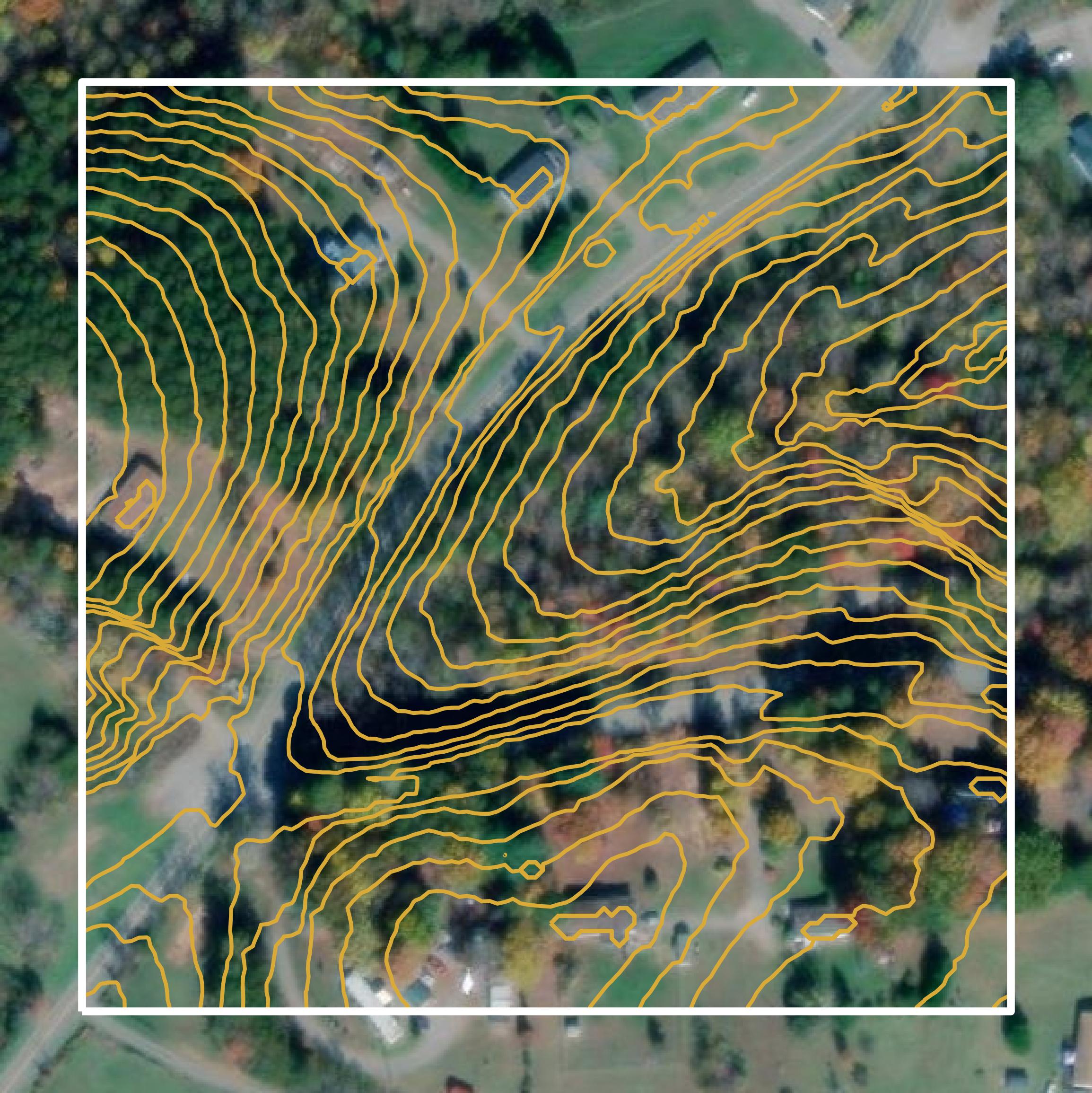 This image shows a contour map in Bedford County created using GIS data in Equator.