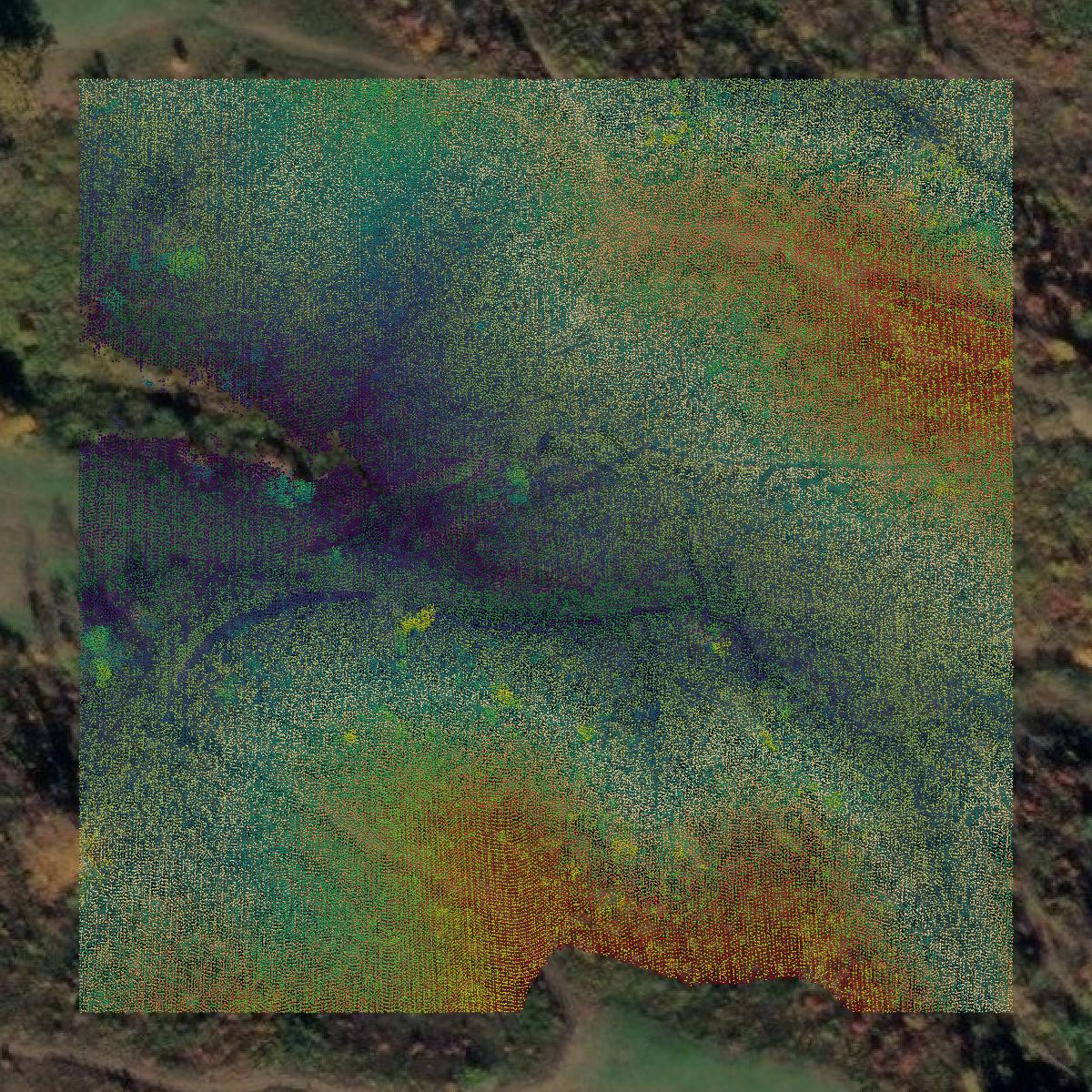 This image shows a LiDAR point cloud in Bedford County created using GIS data in Equator.