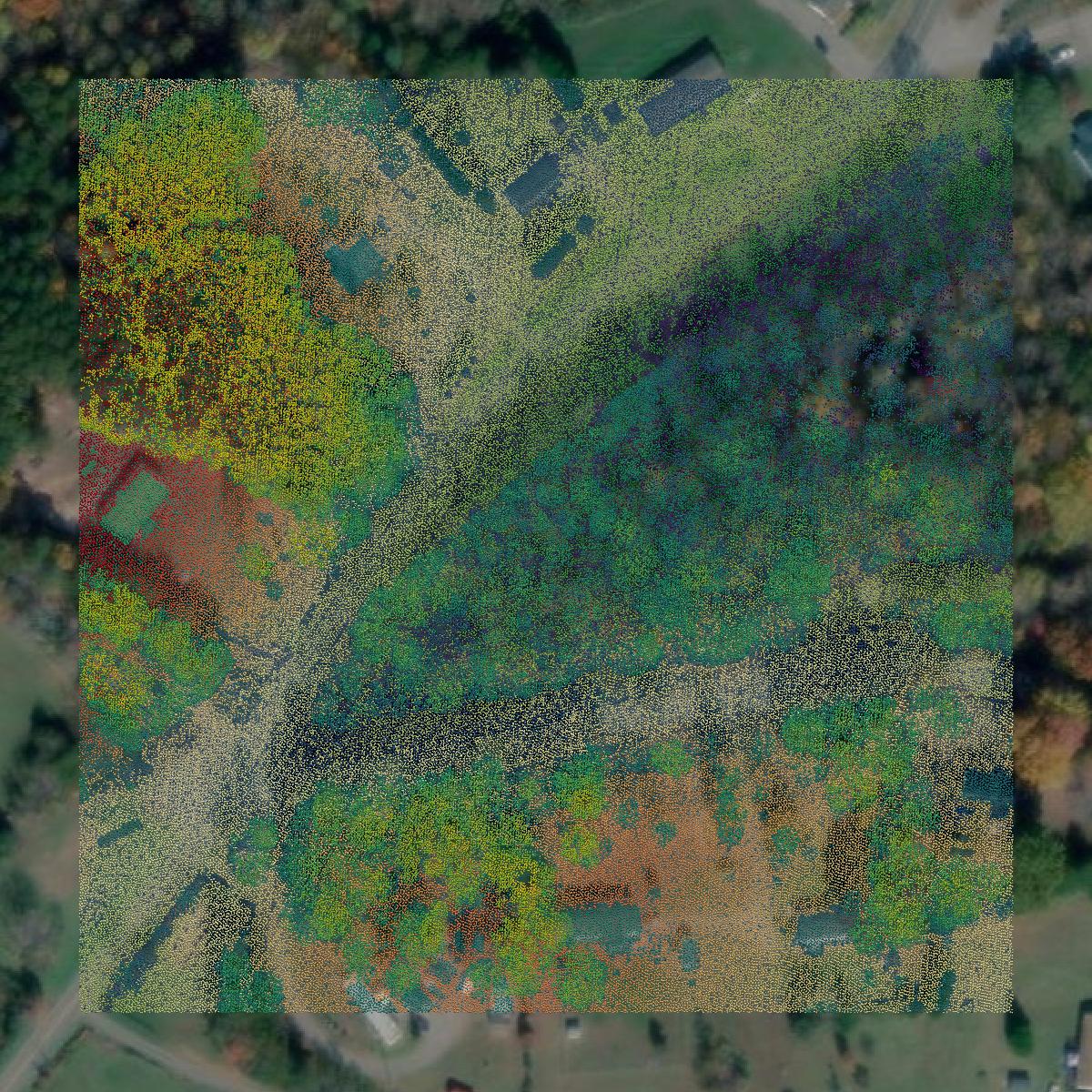 This image shows a LiDAR point cloud in Bedford County created using GIS data in Equator.