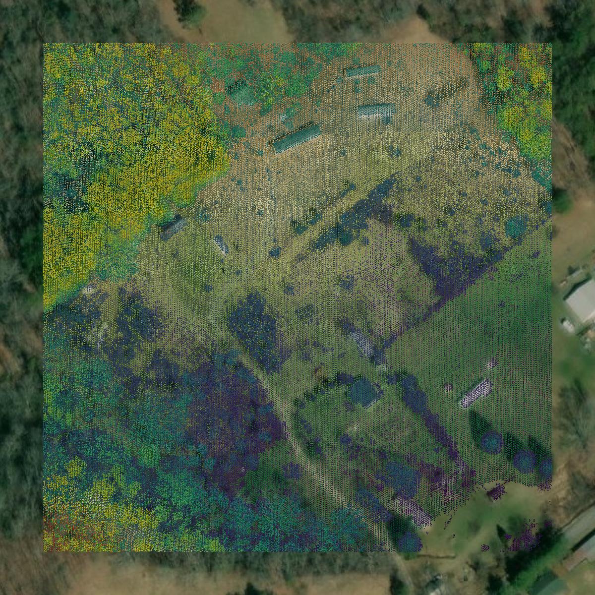 This image shows a LiDAR point cloud in Bland County created using GIS data in Equator.