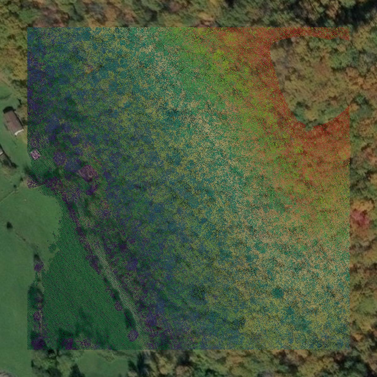 This image shows a LiDAR point cloud in Botetourt County created using GIS data in Equator.
