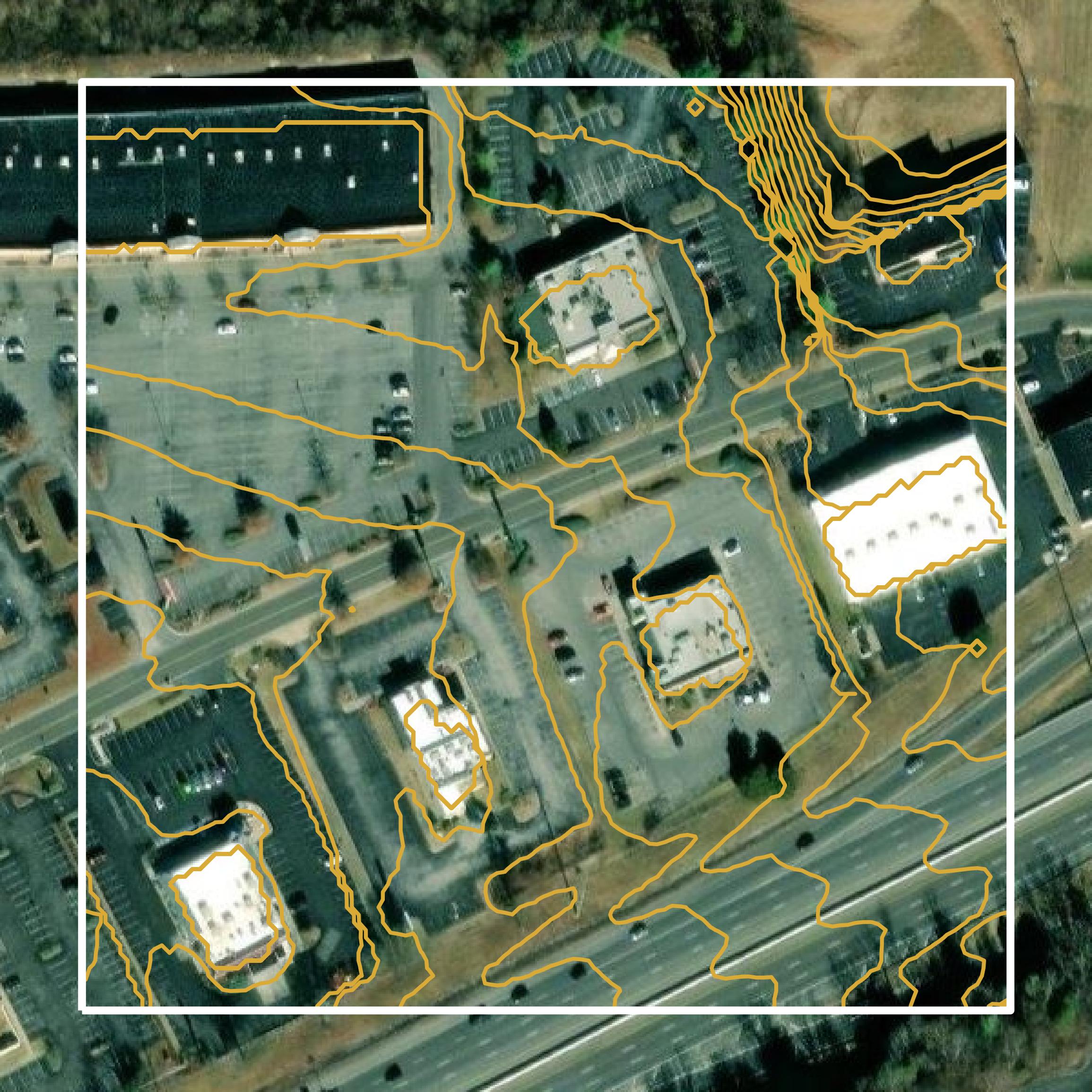 This image shows a contour map in Bristol city created using GIS data in Equator.