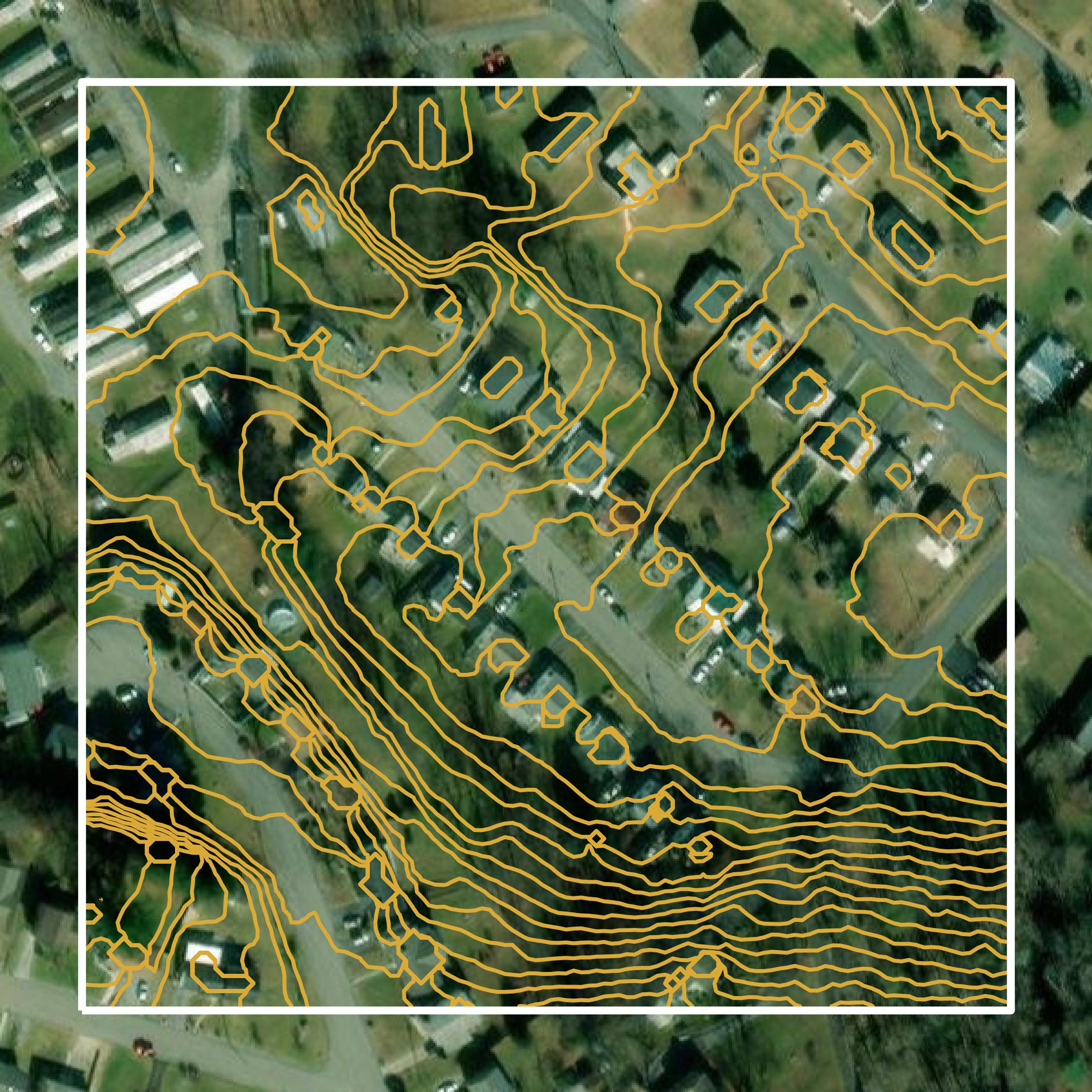 This image shows a contour map in Bristol city created using GIS data in Equator.