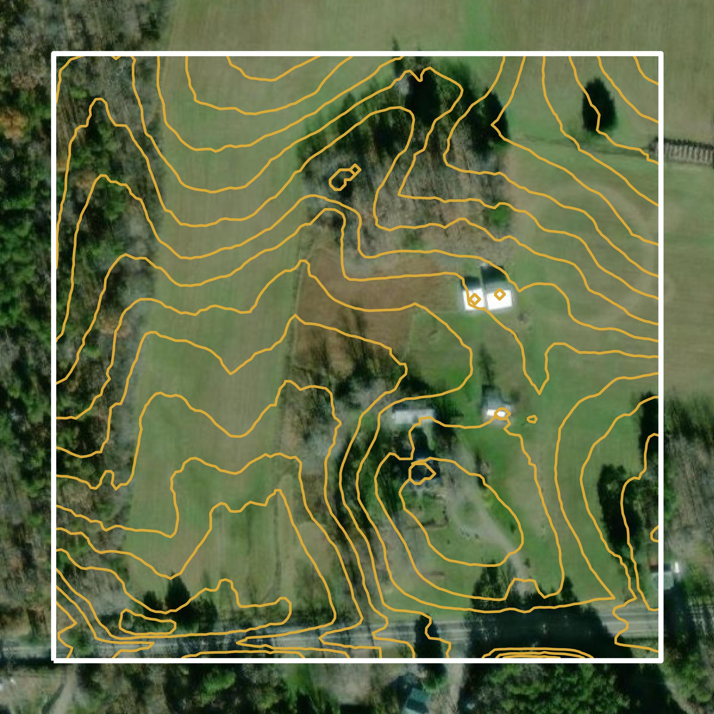 This image shows a contour map in Buckingham County created using GIS data in Equator.