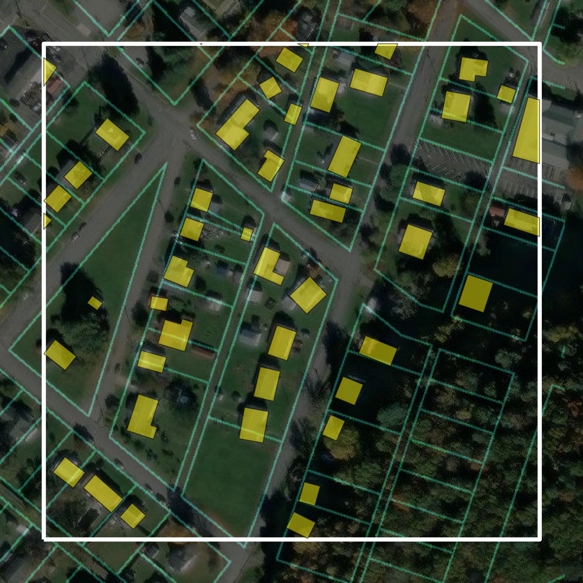 This image shows parcel and building data in Buena Vista city created using GIS data in Equator.