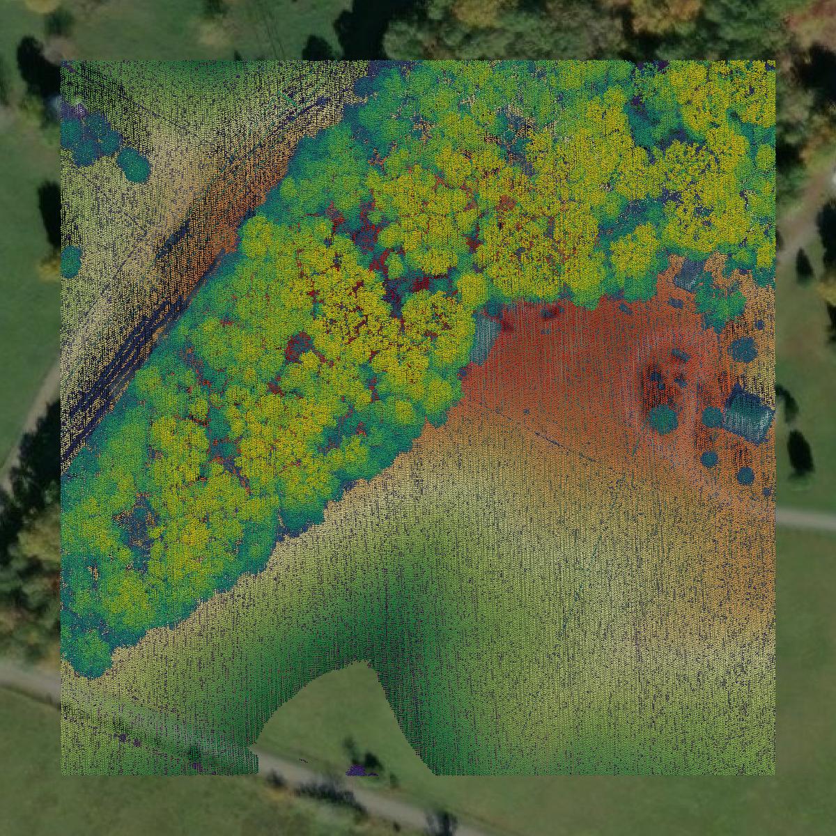 This image shows a LiDAR point cloud in Campbell County created using GIS data in Equator.