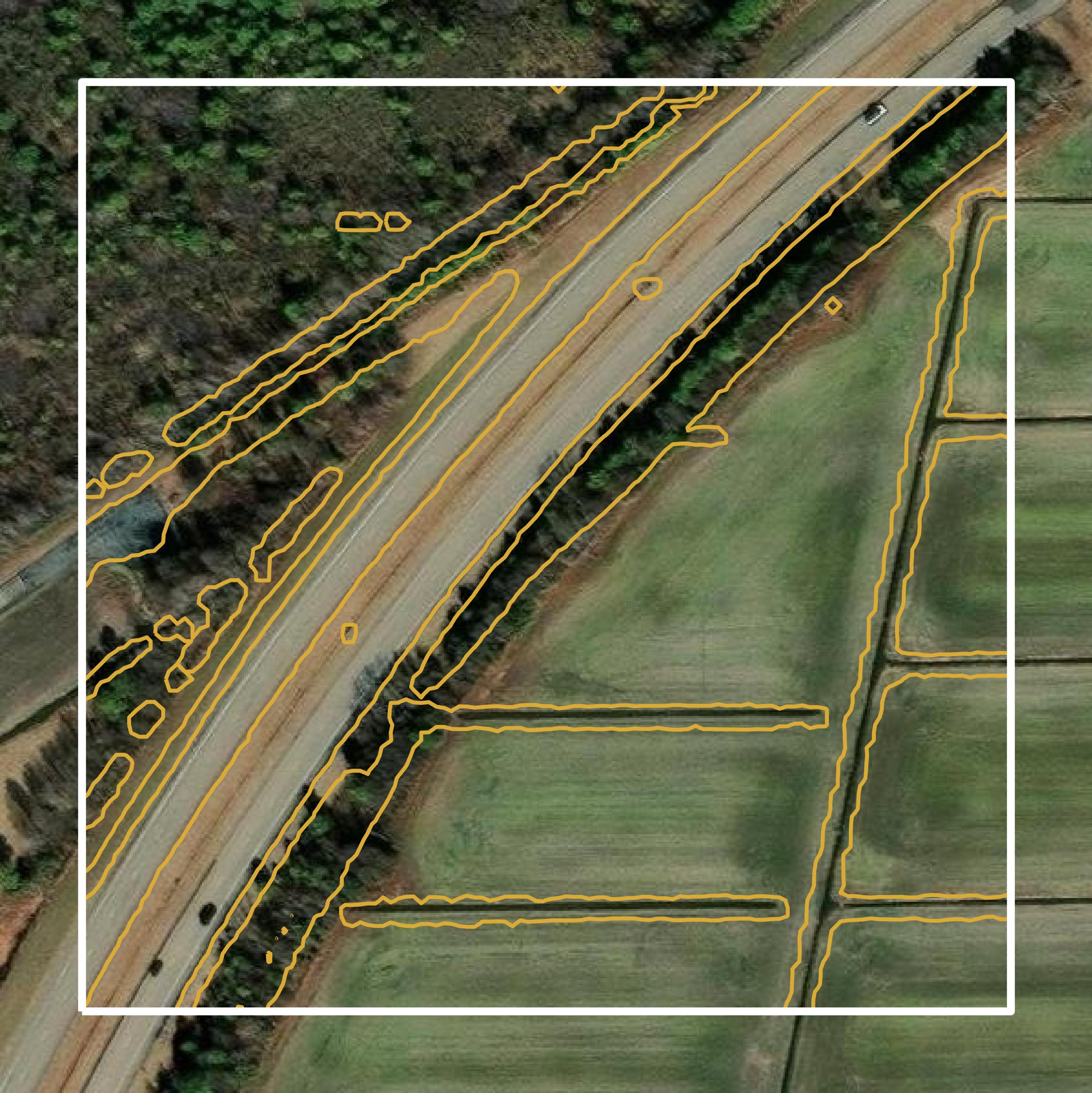 This image shows a contour map in Chesapeake city created using GIS data in Equator.