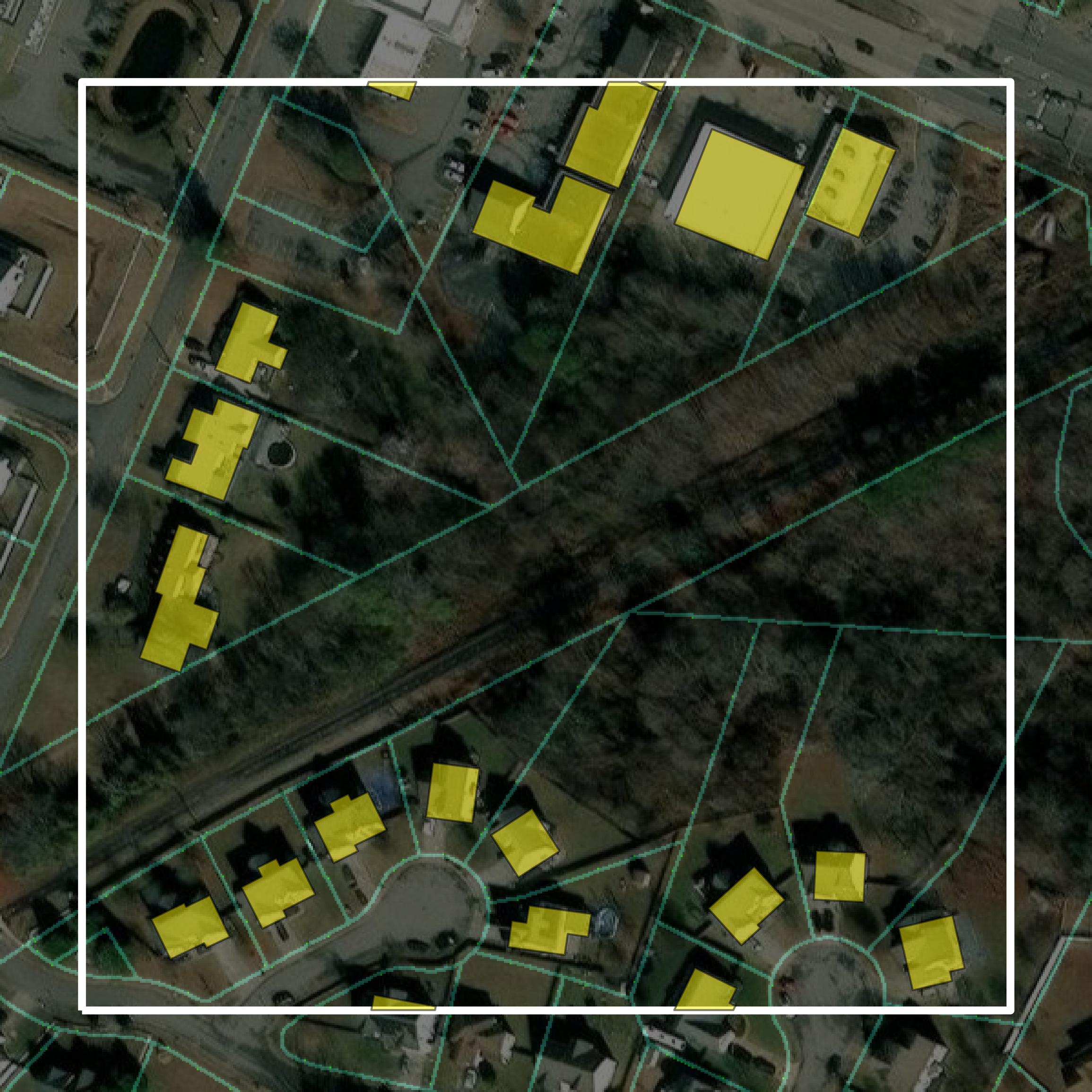 This image shows parcel and building data in Chesapeake city created using GIS data in Equator.