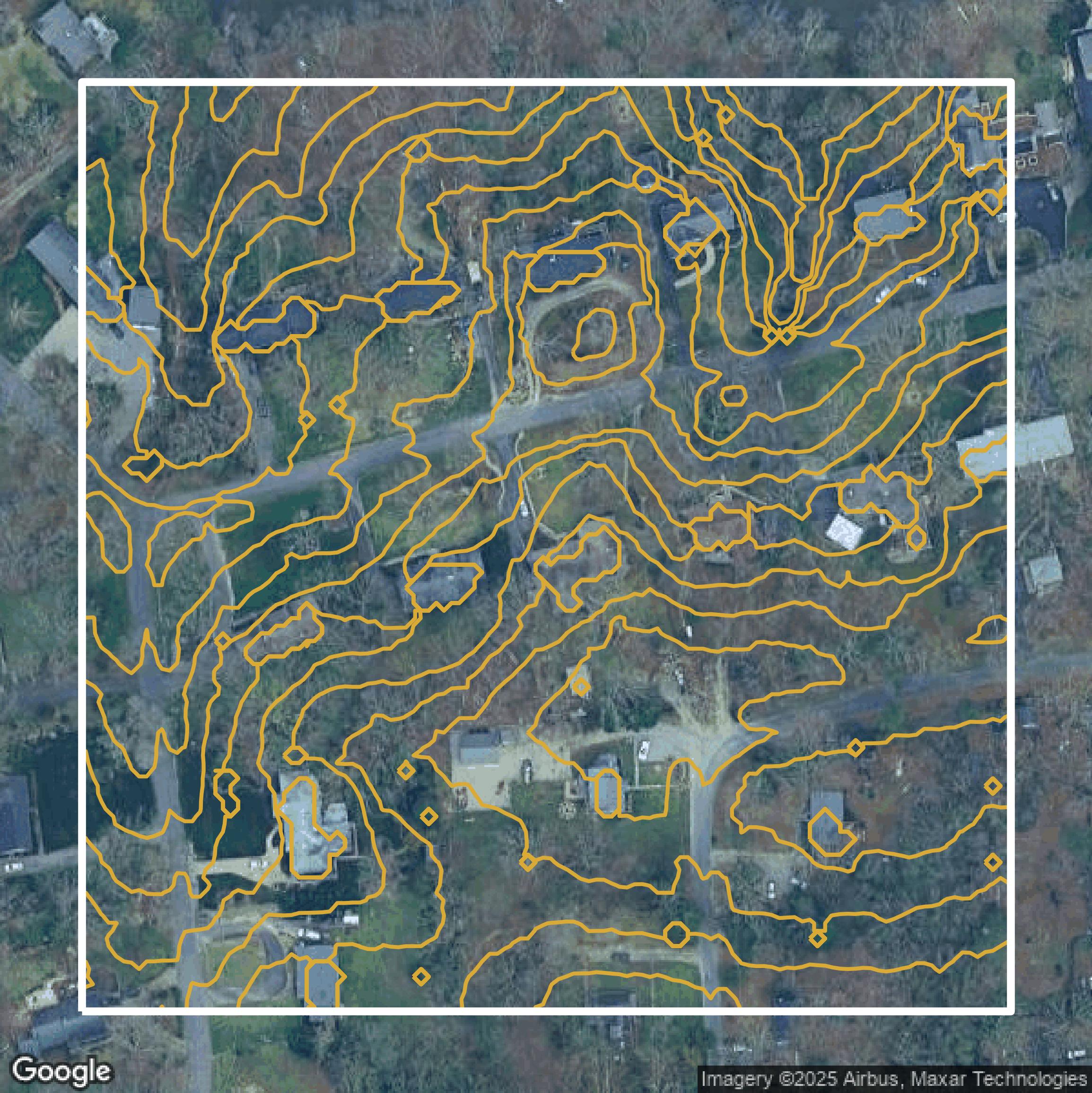 This image shows a contour map in Chesterfield County created using GIS data in Equator.