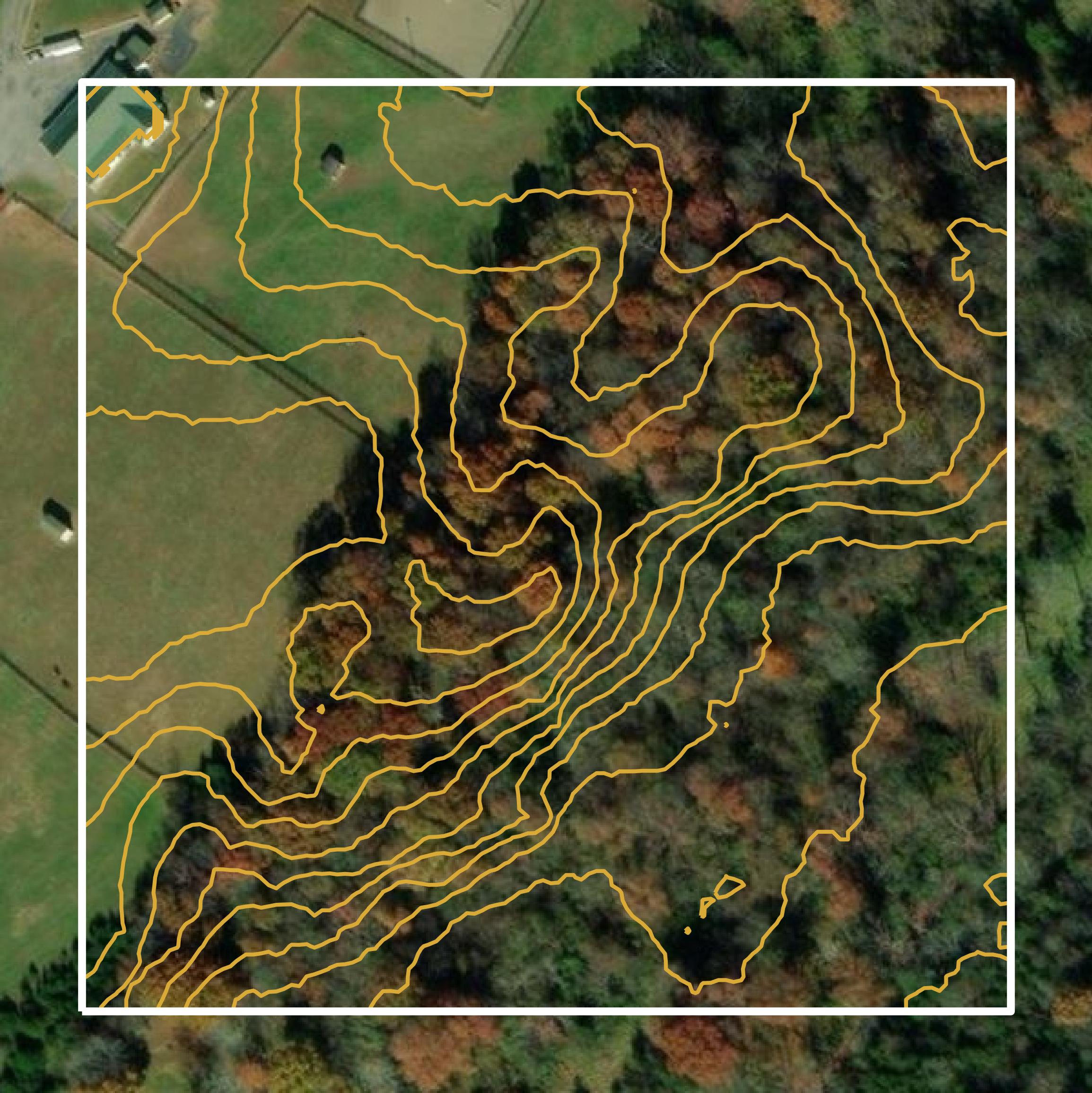 This image shows a contour map in Clarke County created using GIS data in Equator.