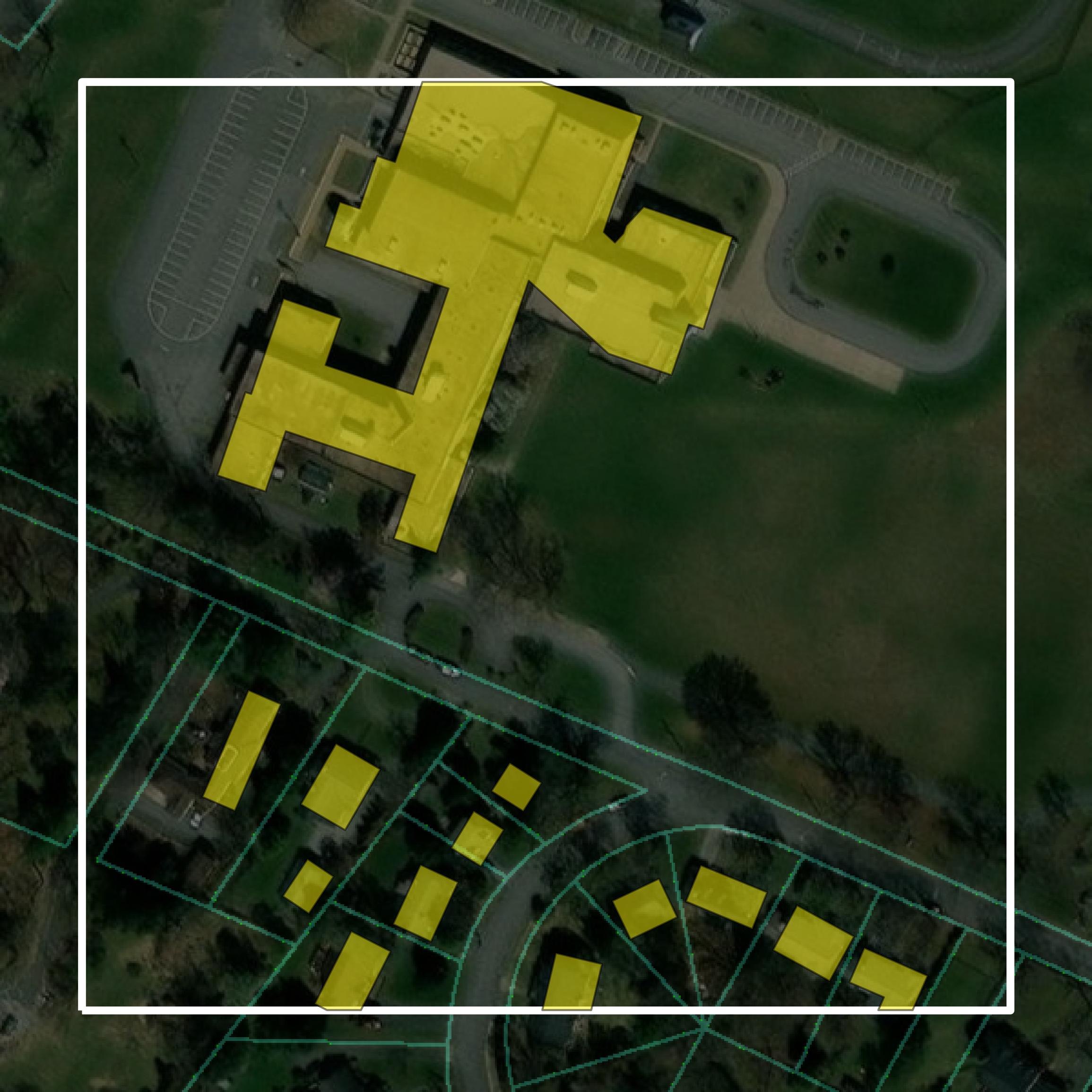 This image shows parcel and building data in Clarke County created using GIS data in Equator.