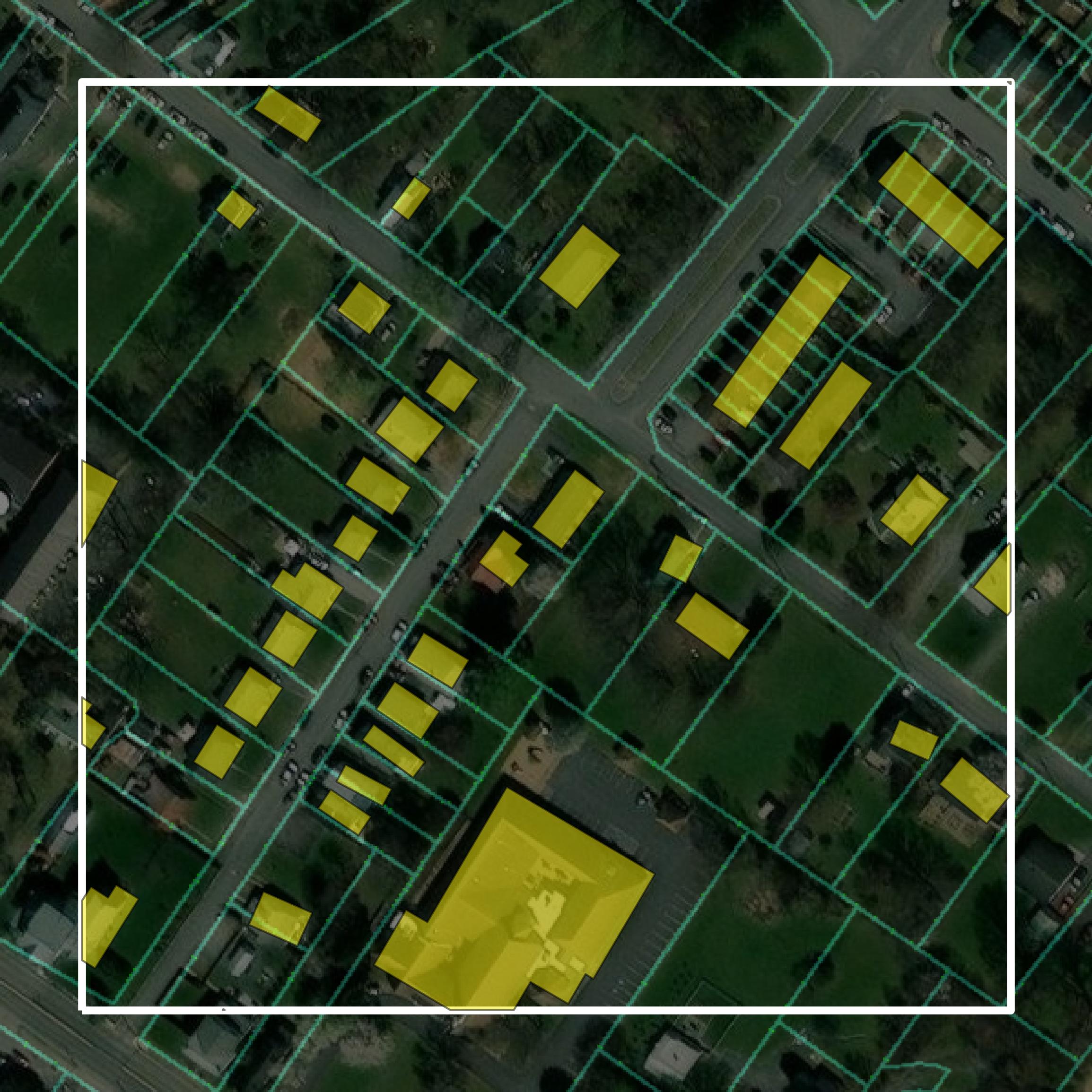 This image shows parcel and building data in Clarke County created using GIS data in Equator.
