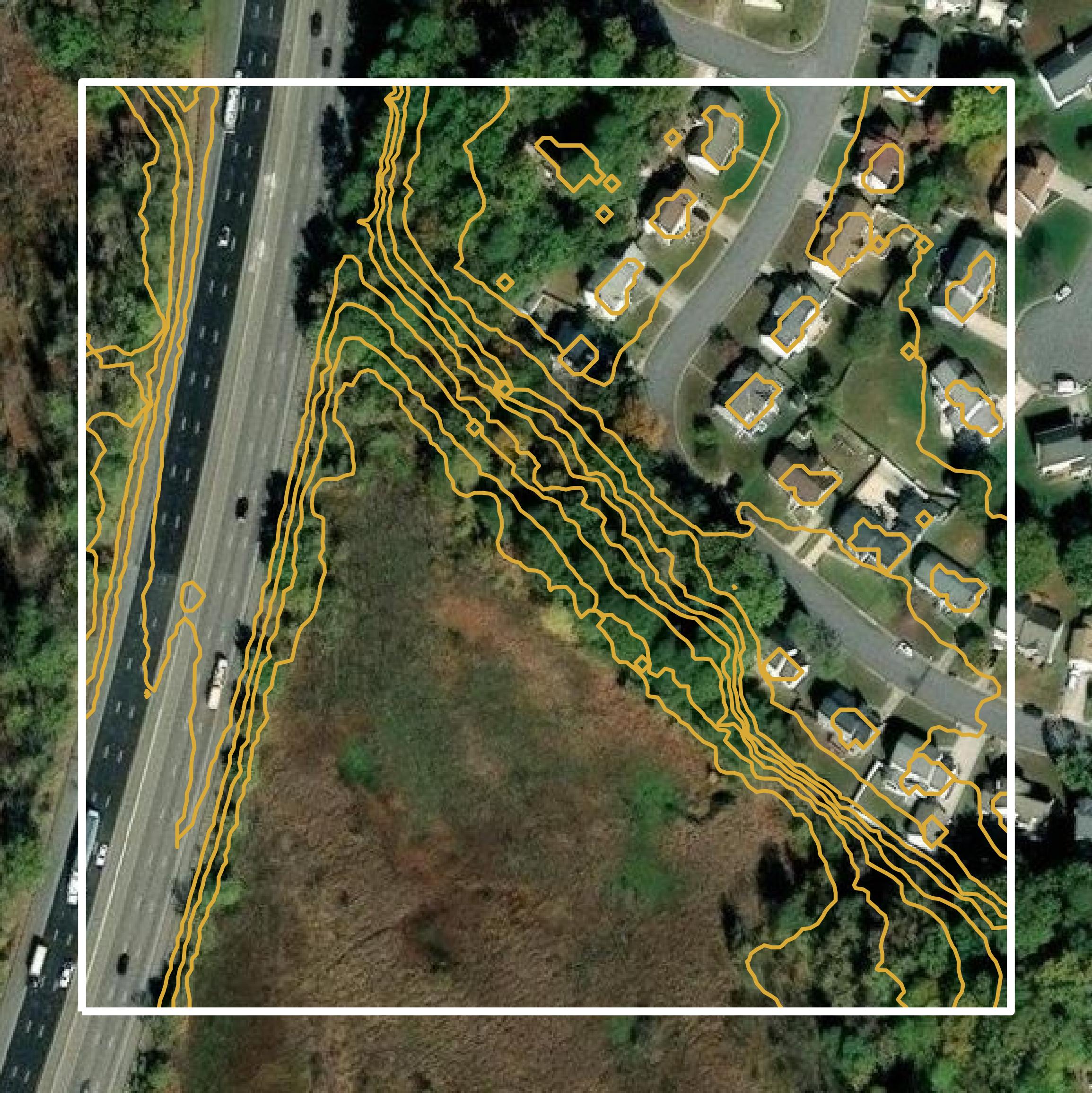 This image shows a contour map in Colonial Heights city created using GIS data in Equator.