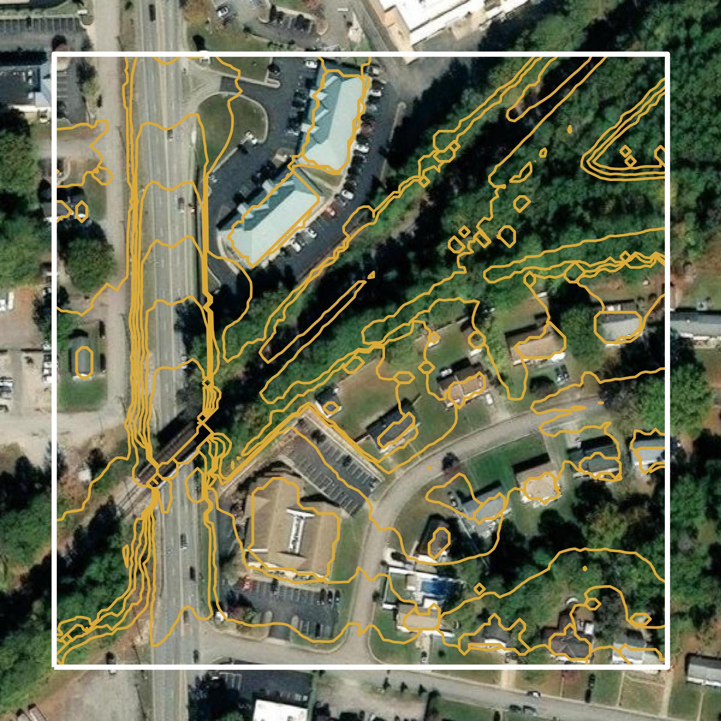 This image shows a contour map in Colonial Heights city created using GIS data in Equator.