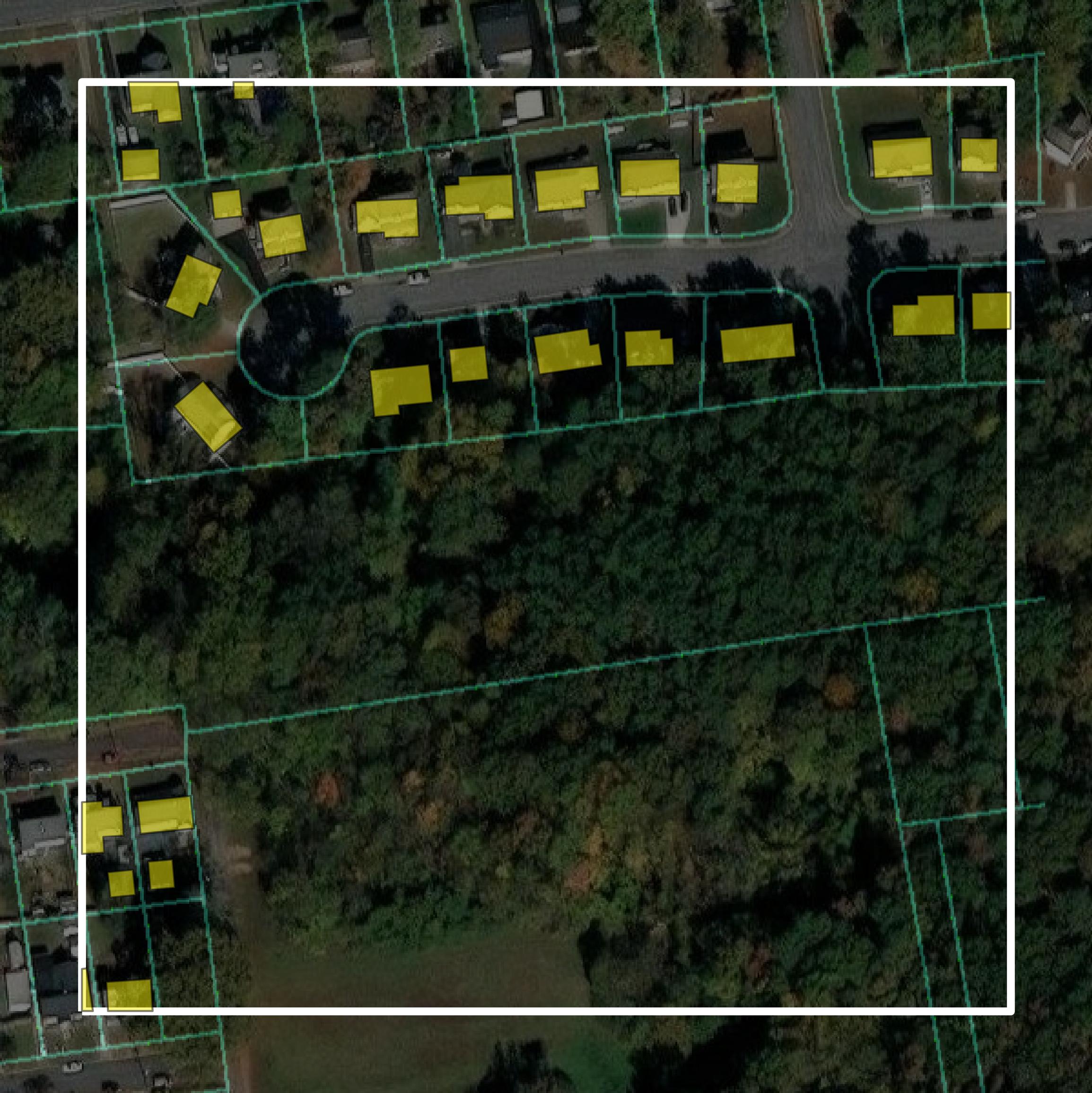 This image shows parcel and building data in Colonial Heights city created using GIS data in Equator.