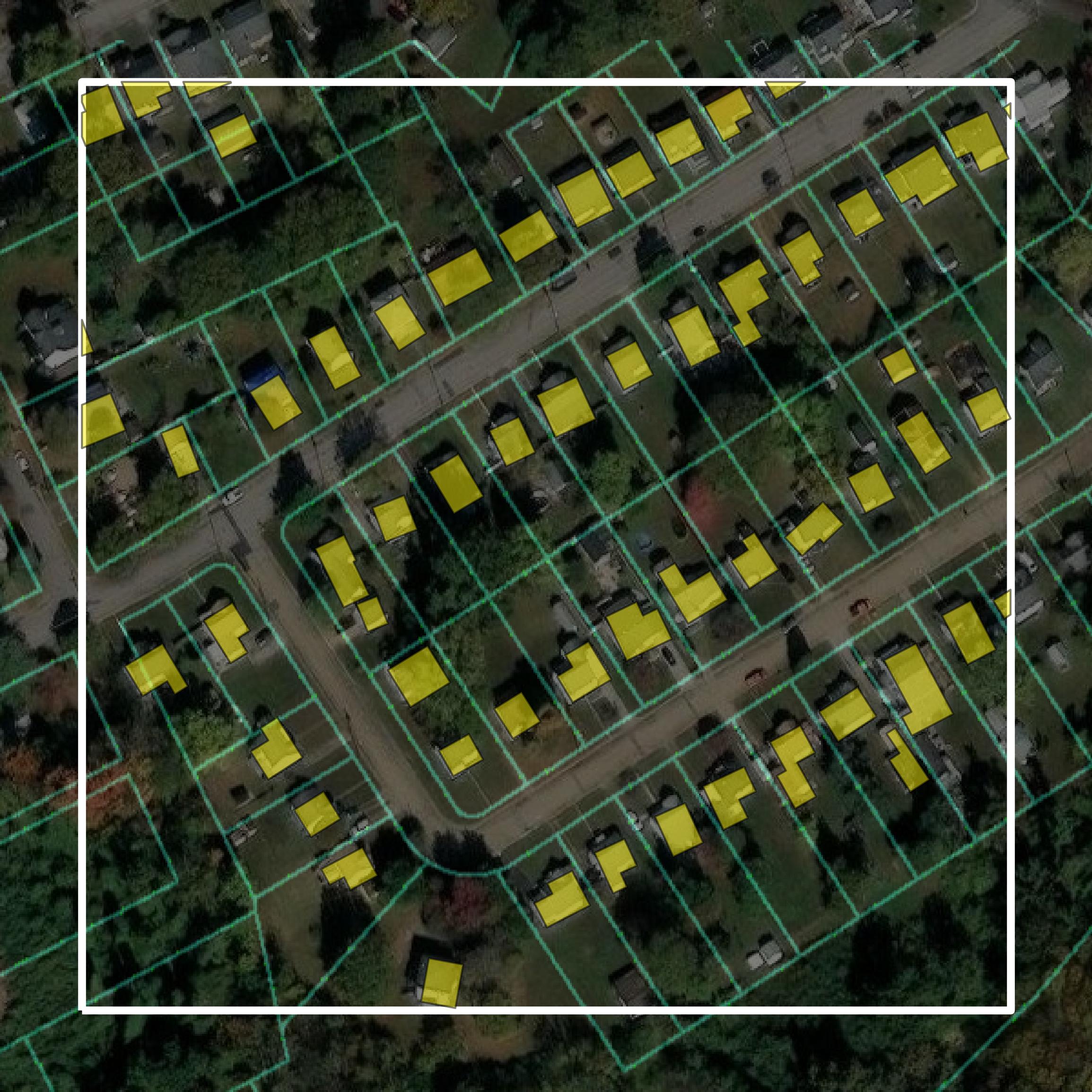 This image shows parcel and building data in Colonial Heights city created using GIS data in Equator.