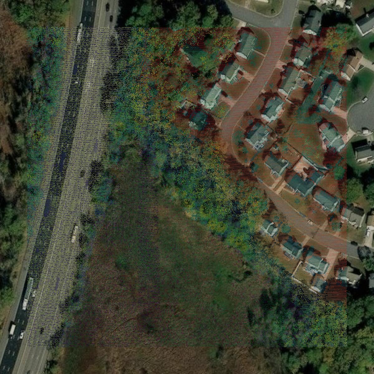 This image shows a LiDAR point cloud in Colonial Heights city created using GIS data in Equator.