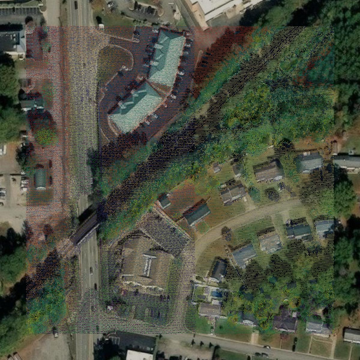 This image shows a LiDAR point cloud in Colonial Heights city created using GIS data in Equator.