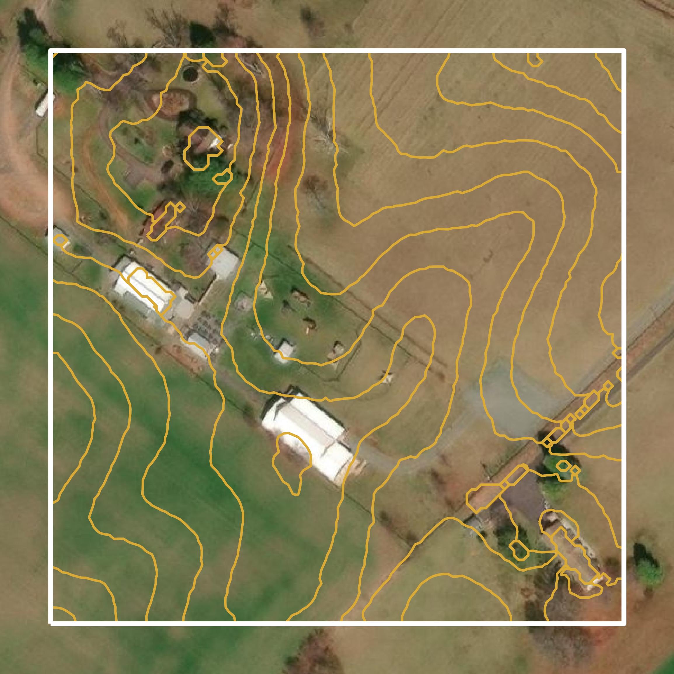 This image shows a contour map in Culpeper County created using GIS data in Equator.
