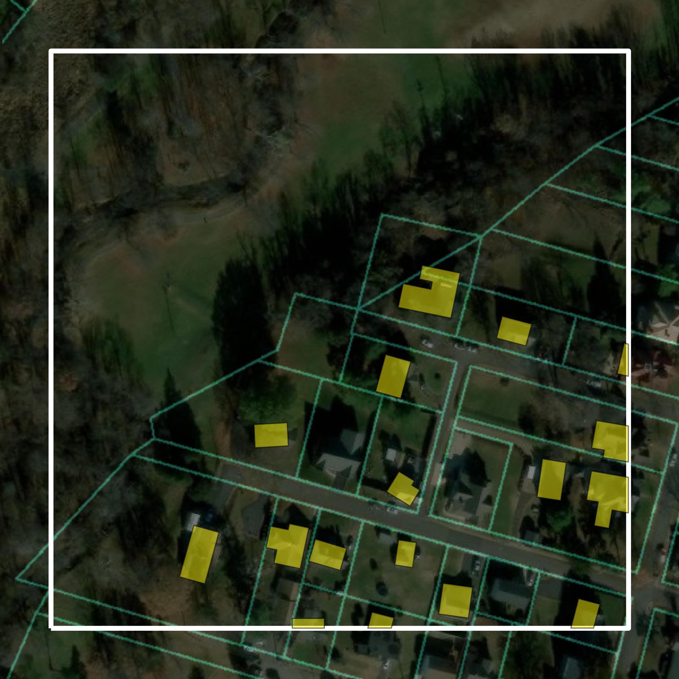 This image shows parcel and building data in Culpeper County created using GIS data in Equator.