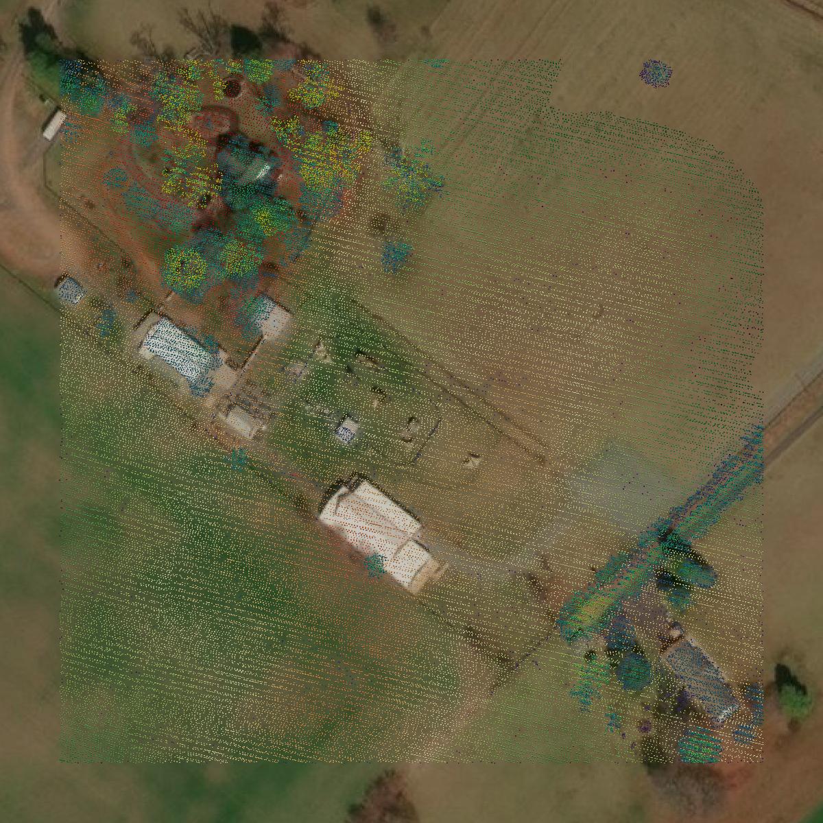 This image shows a LiDAR point cloud in Culpeper County created using GIS data in Equator.