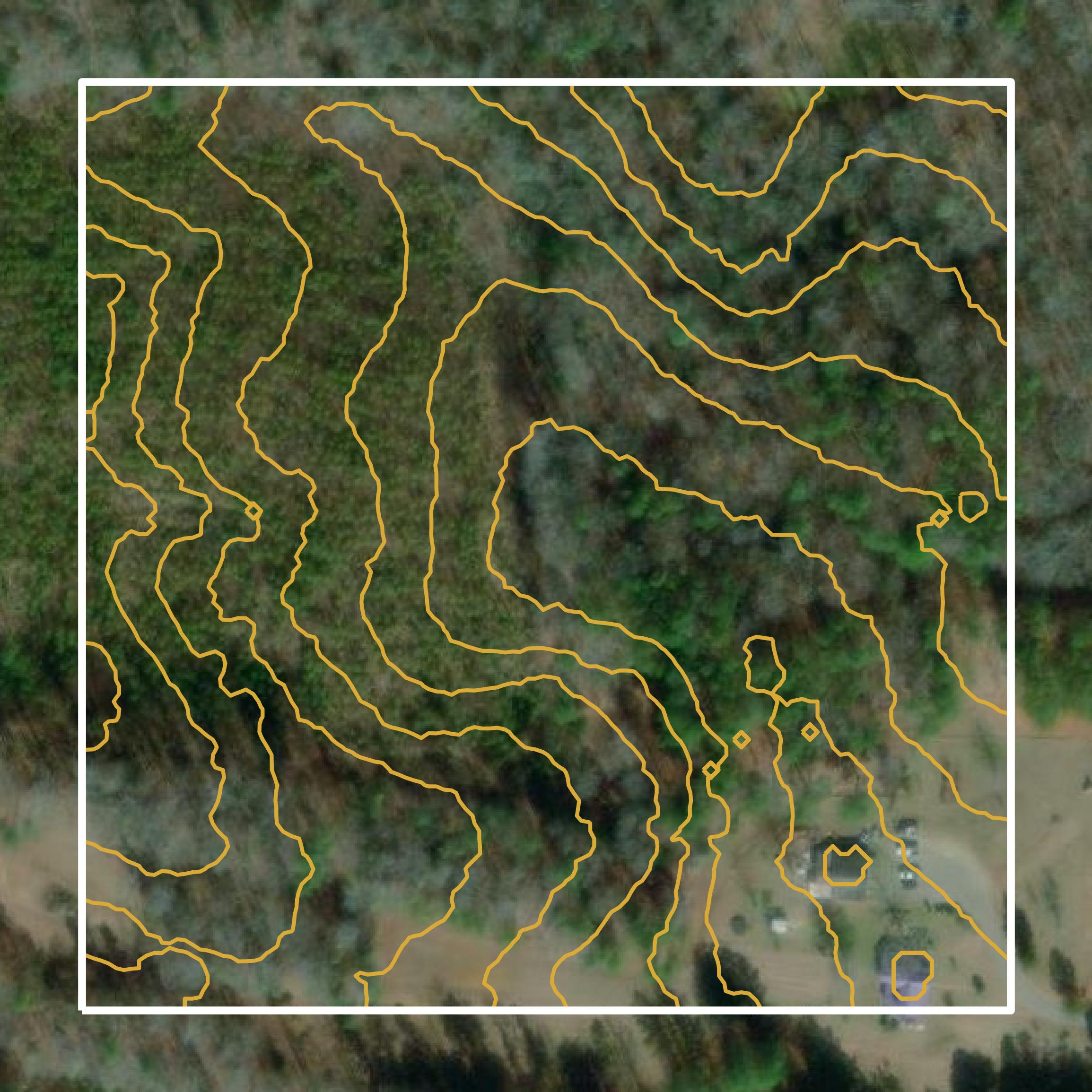 This image shows a contour map in Dinwiddie County created using GIS data in Equator.