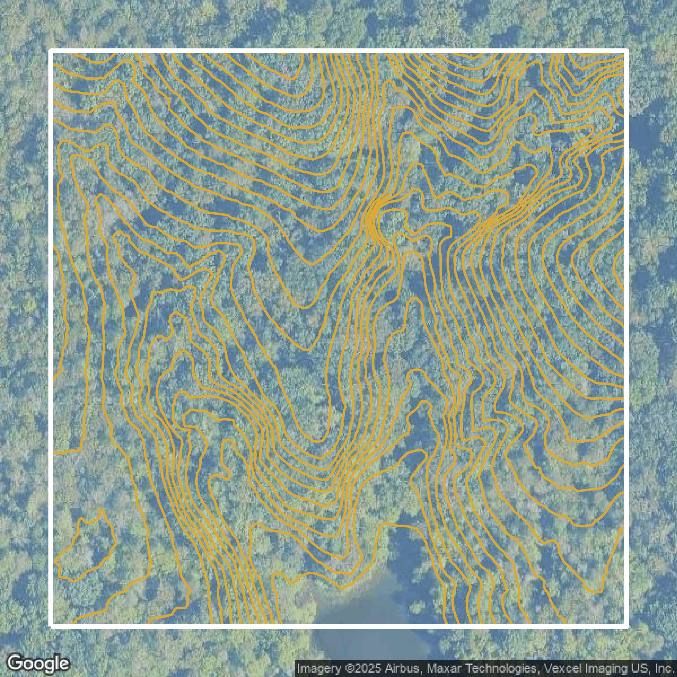 This image shows a contour map in Fairfax County created using GIS data in Equator.