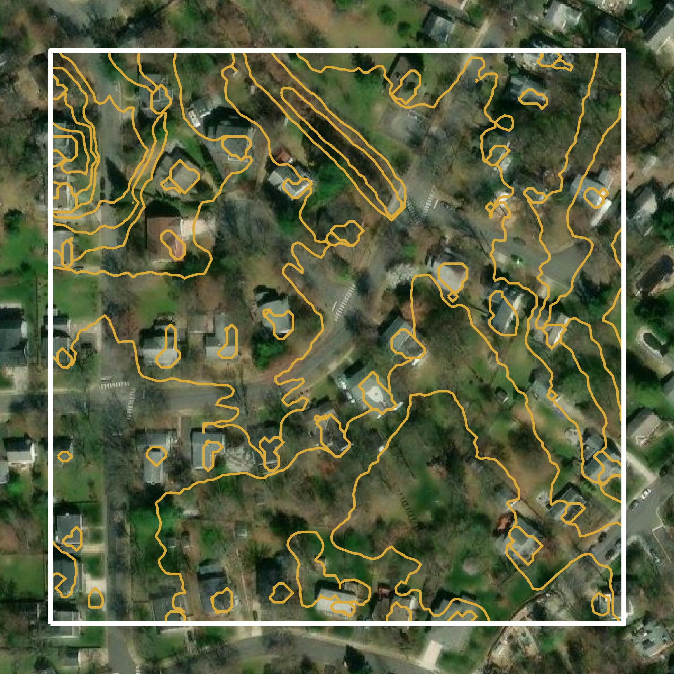 This image shows a contour map in Falls Church city created using GIS data in Equator.