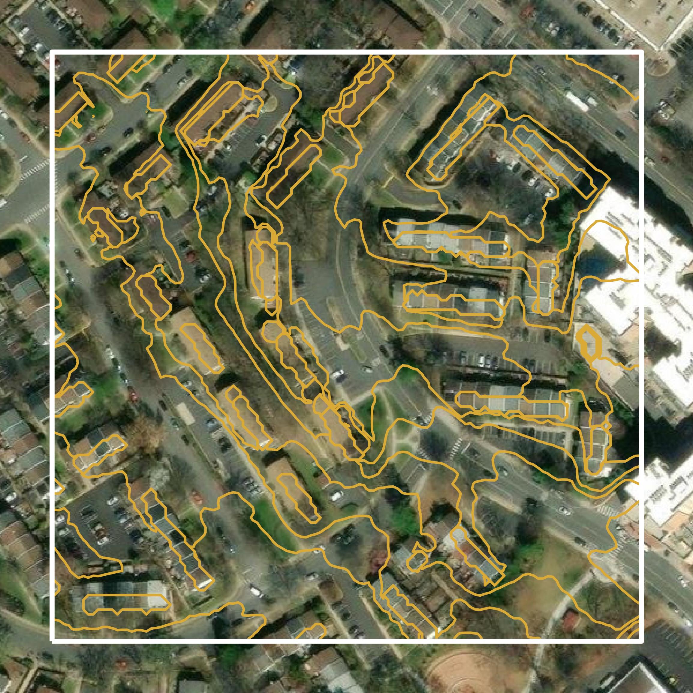 This image shows a contour map in Falls Church city created using GIS data in Equator.