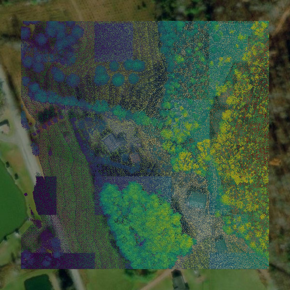 This image shows a LiDAR point cloud in Floyd County created using GIS data in Equator.