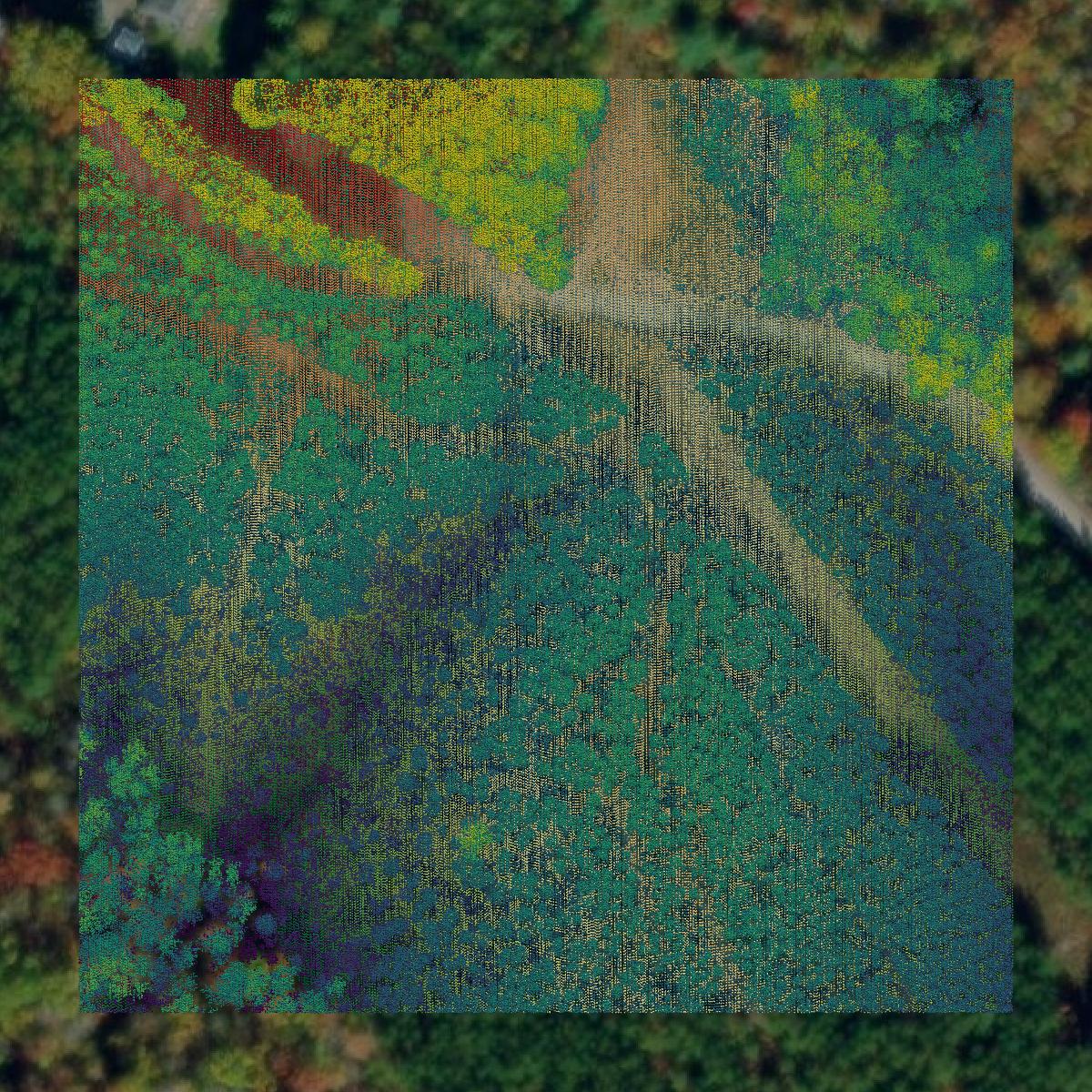 This image shows a LiDAR point cloud in Franklin County created using GIS data in Equator.