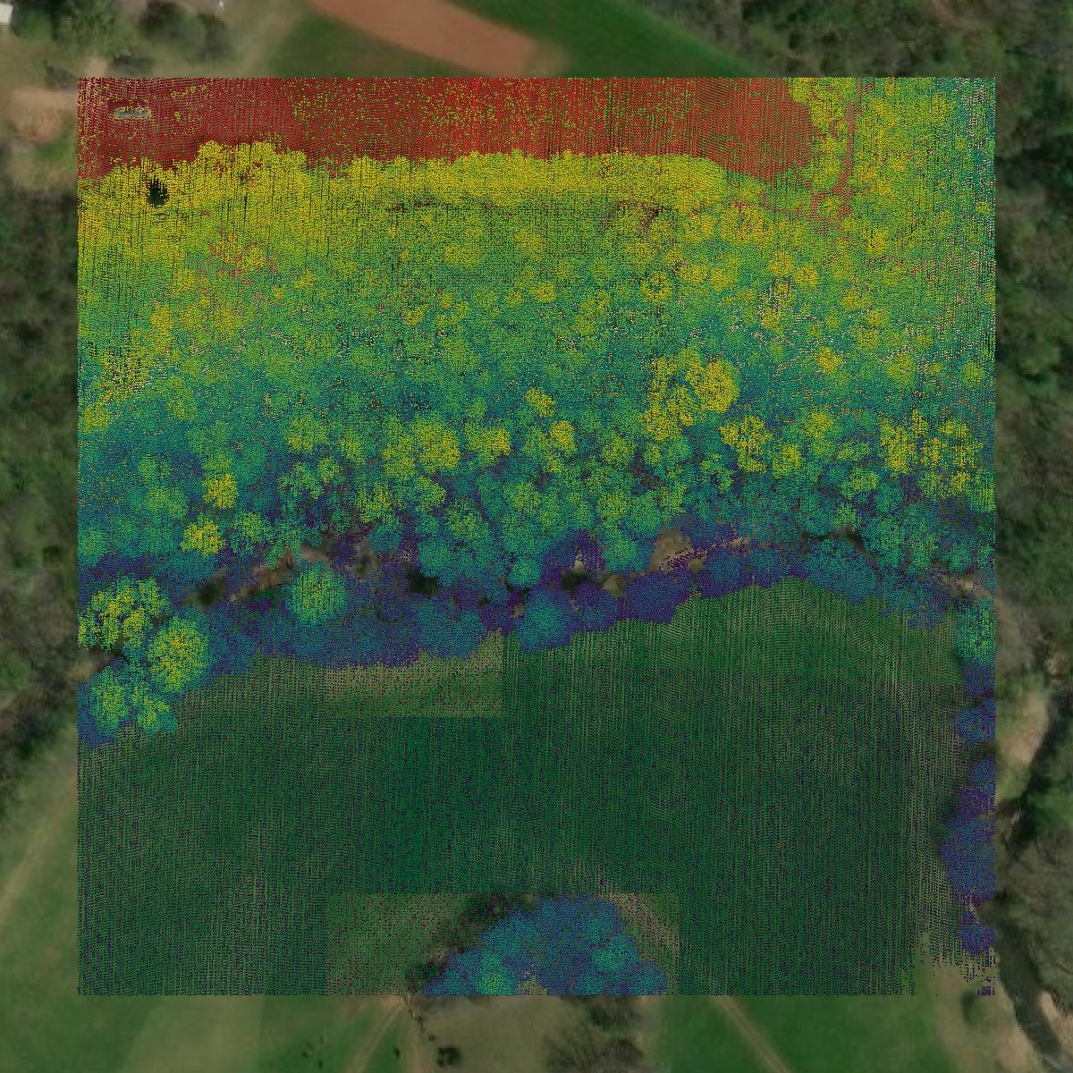 This image shows a LiDAR point cloud in Franklin County created using GIS data in Equator.