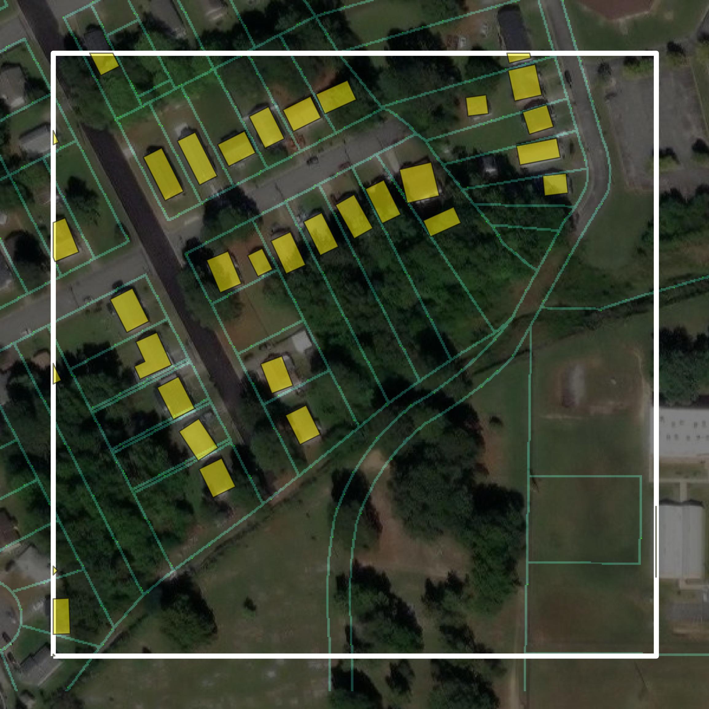 This image shows parcel and building data in Franklin city created using GIS data in Equator.