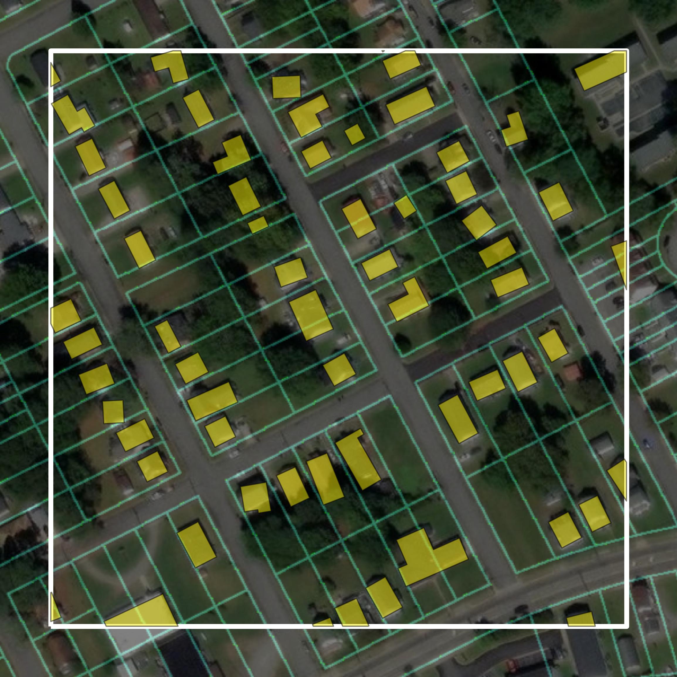 This image shows parcel and building data in Franklin city created using GIS data in Equator.