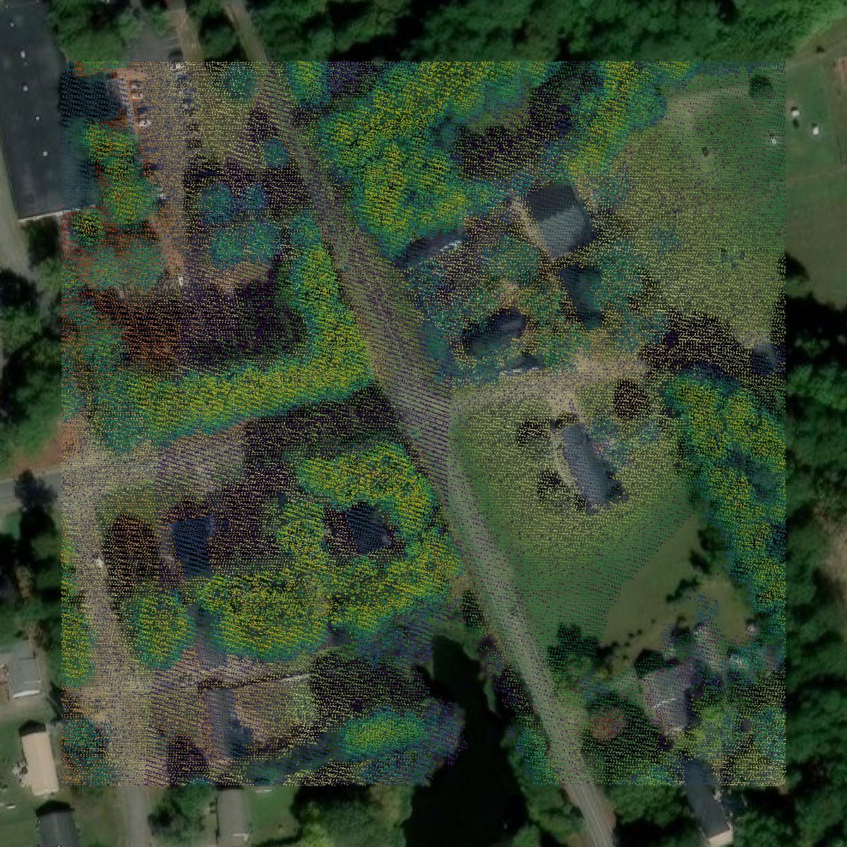 This image shows a LiDAR point cloud in Franklin city created using GIS data in Equator.