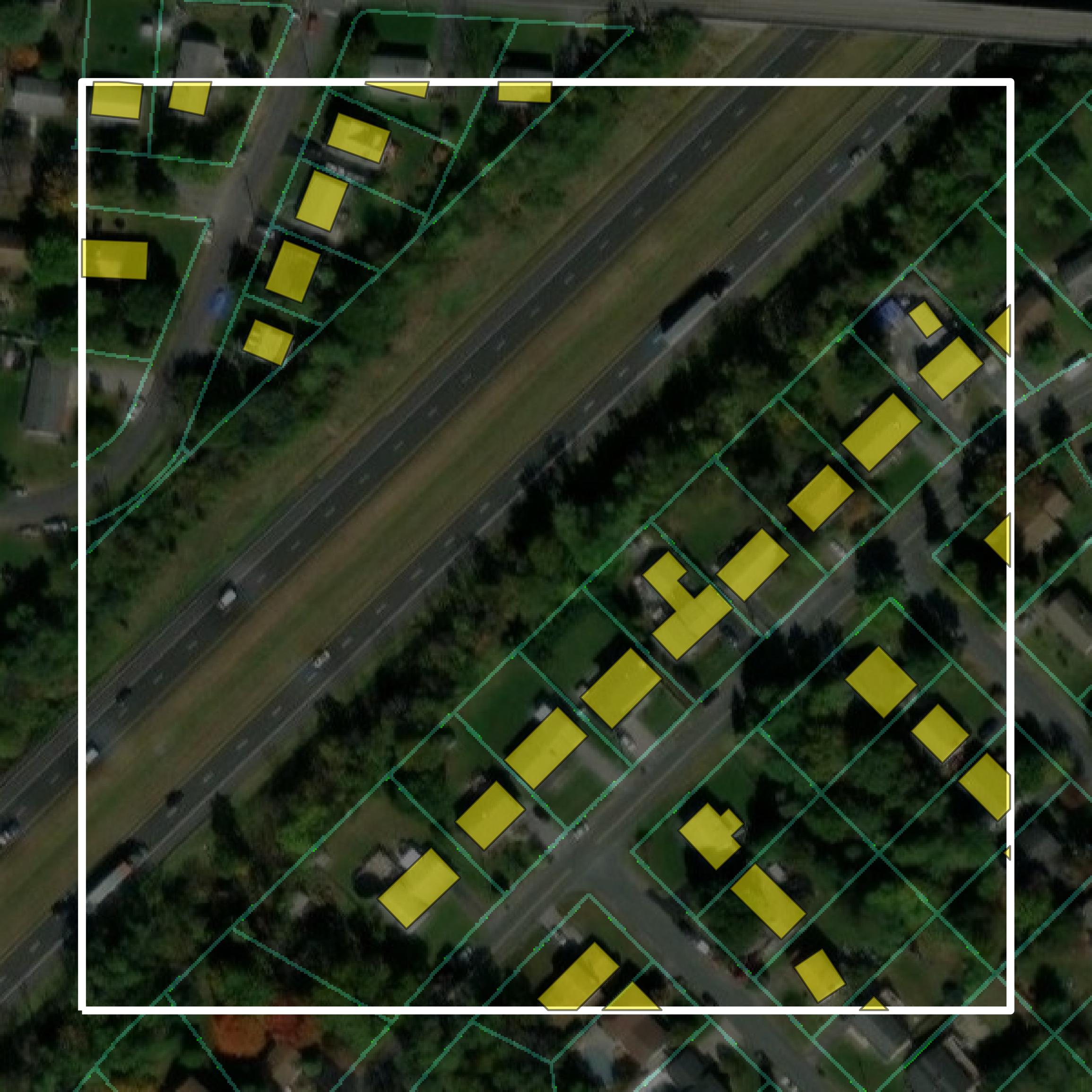 This image shows parcel and building data in Frederick County created using GIS data in Equator.