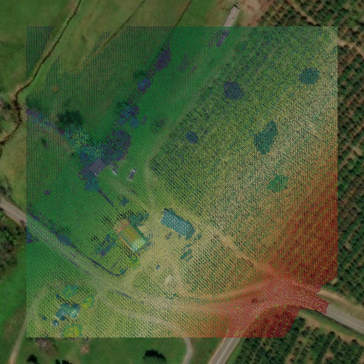 This image shows a LiDAR point cloud in Frederick County created using GIS data in Equator.