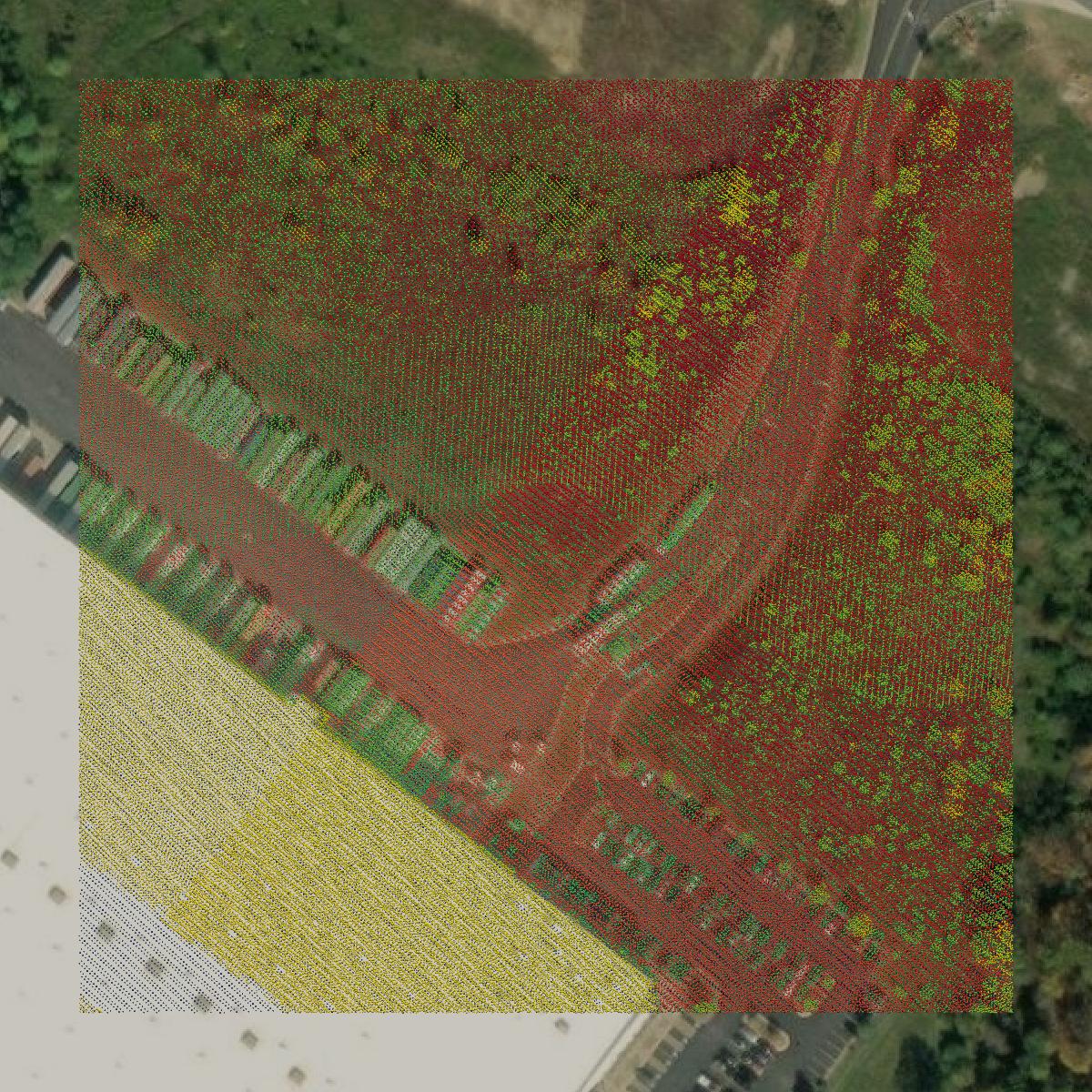 This image shows a LiDAR point cloud in Frederick County created using GIS data in Equator.